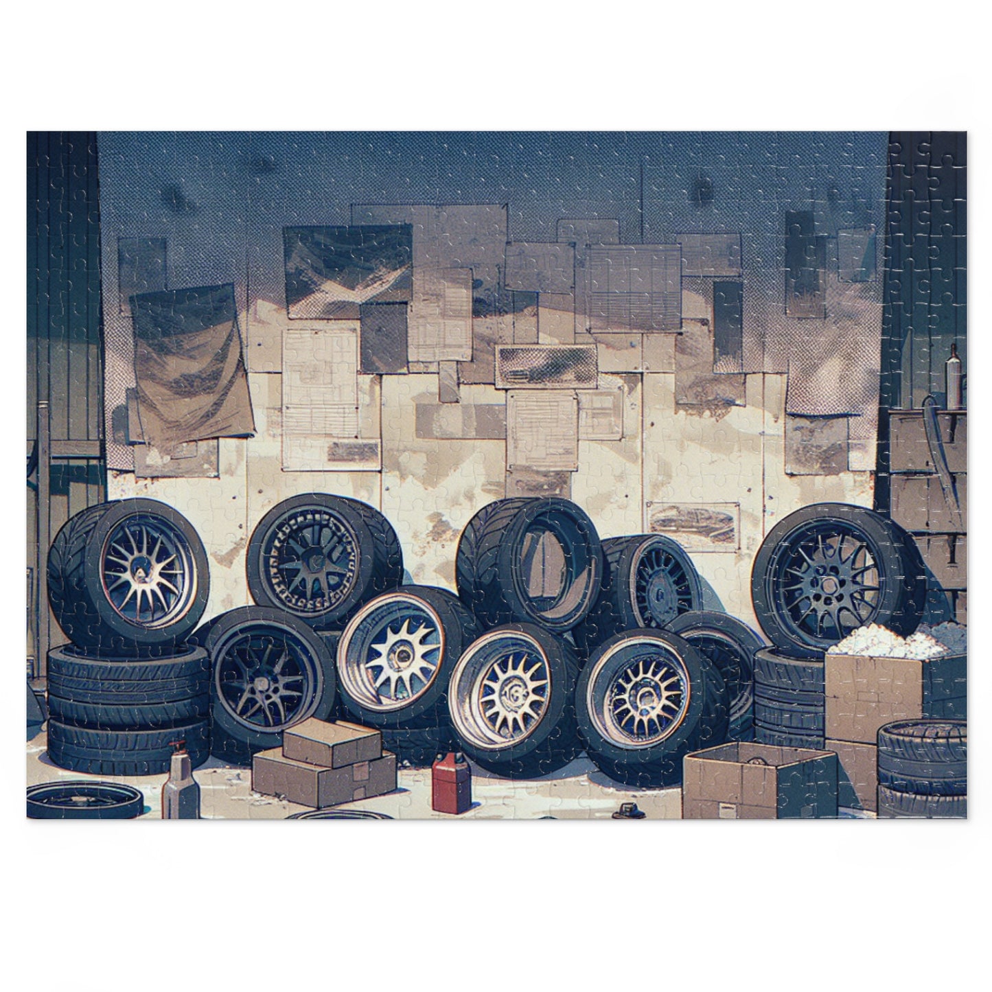 Automotive Garage Jigsaw Puzzle with Tin – Perfect Gift for Car Enthusiasts