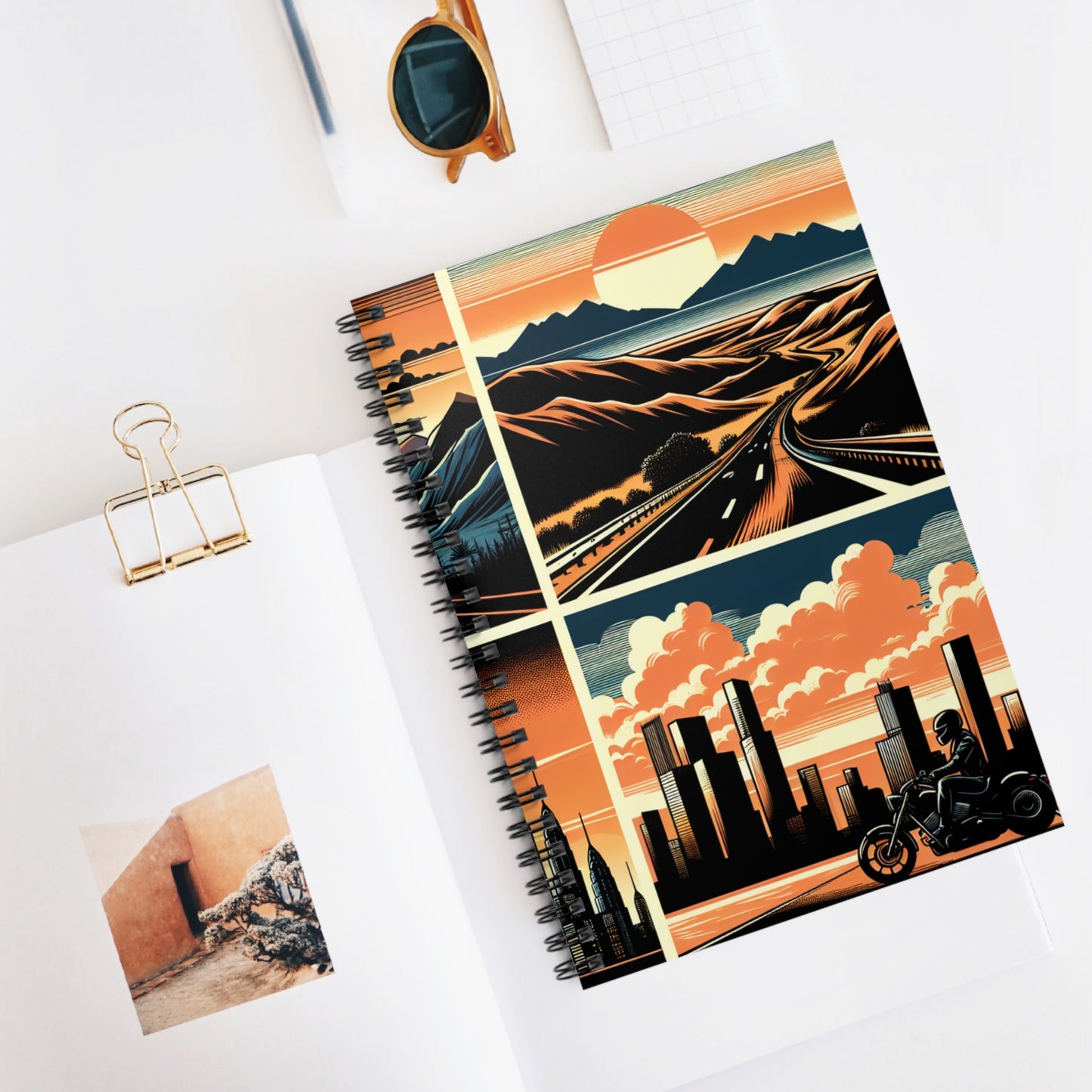 Retro Bike Spiral Notebook - Ruled Line with Vintage Landscape Artwork