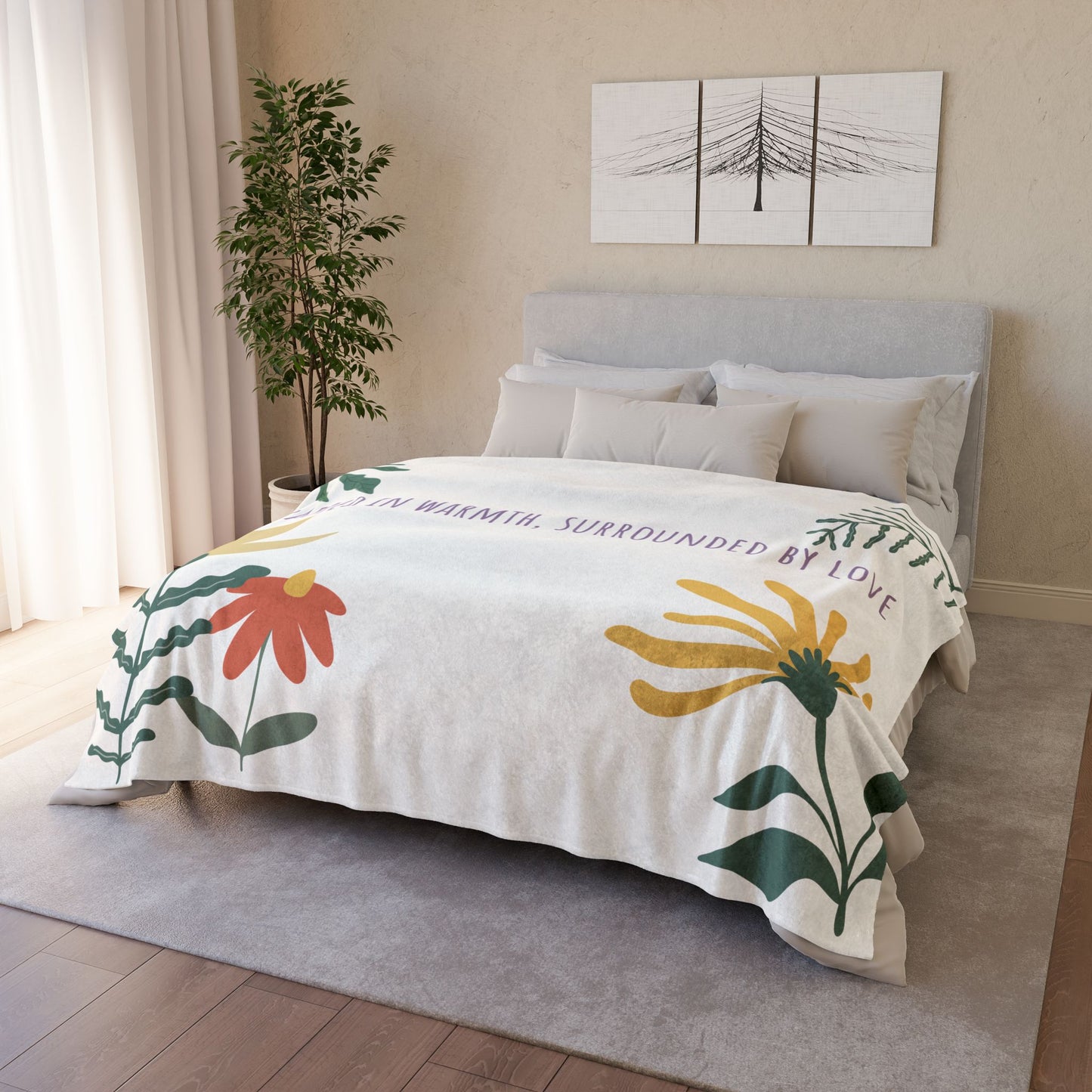 60" Wrapped in Warmth Floral Blanket - Cozy Polyester Throw for Love and Comfort