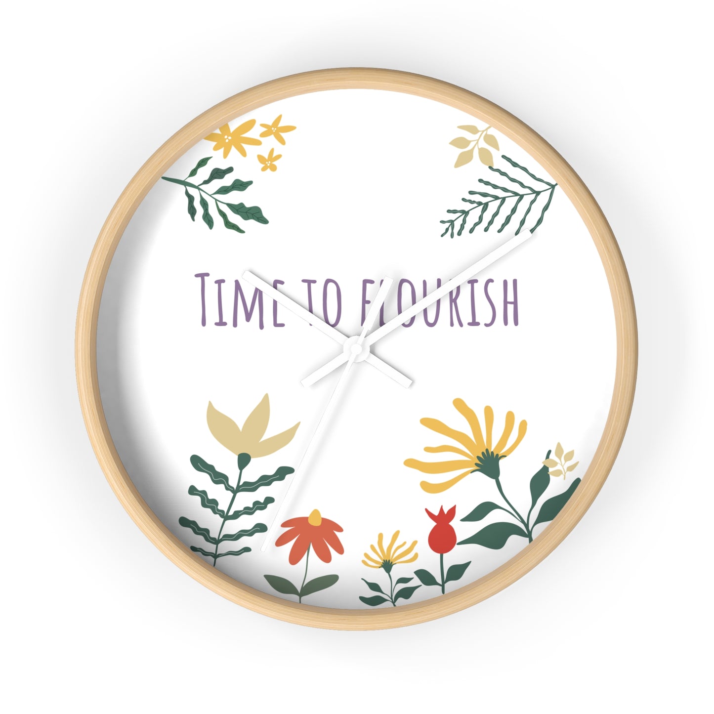 Floral Bloom Wall Clock - "Time to Flourish" Decor for Home & Office