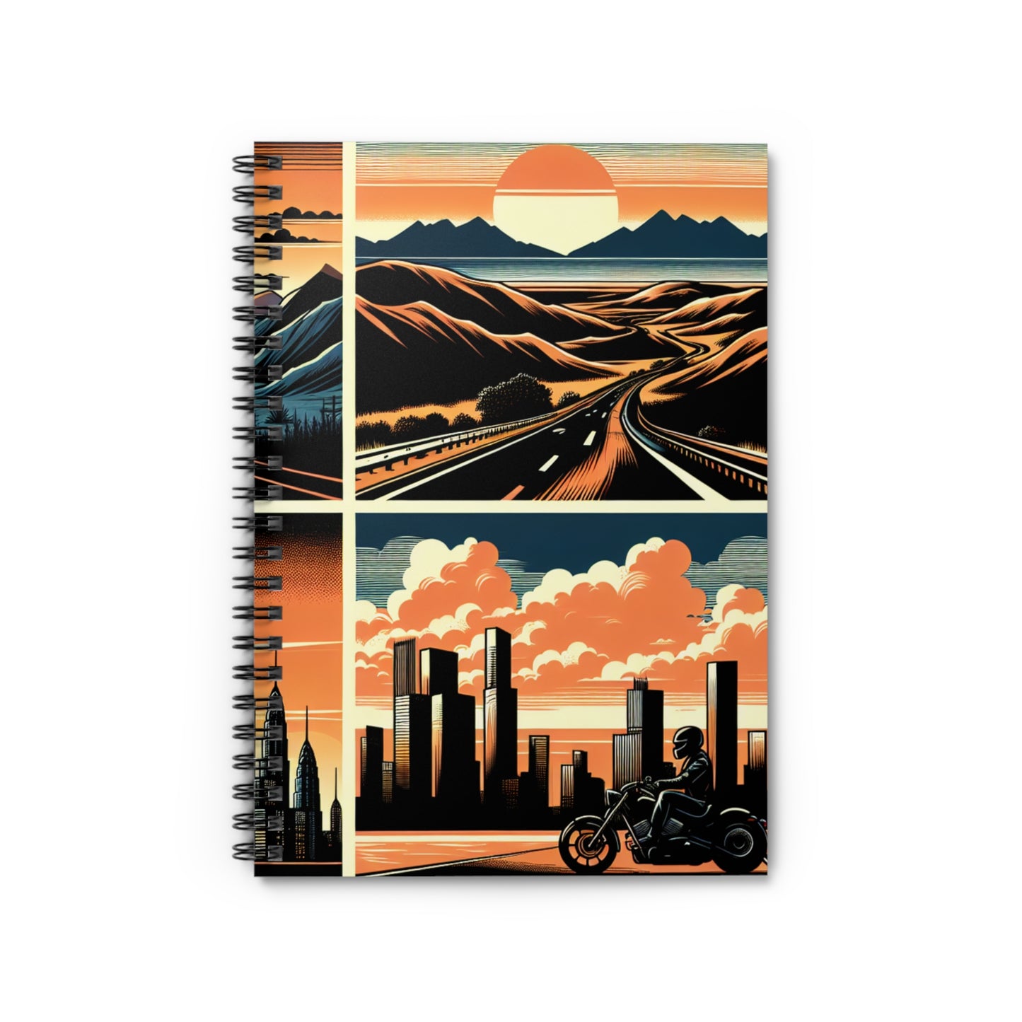 Retro Bike Spiral Notebook - Ruled Line with Vintage Landscape Artwork