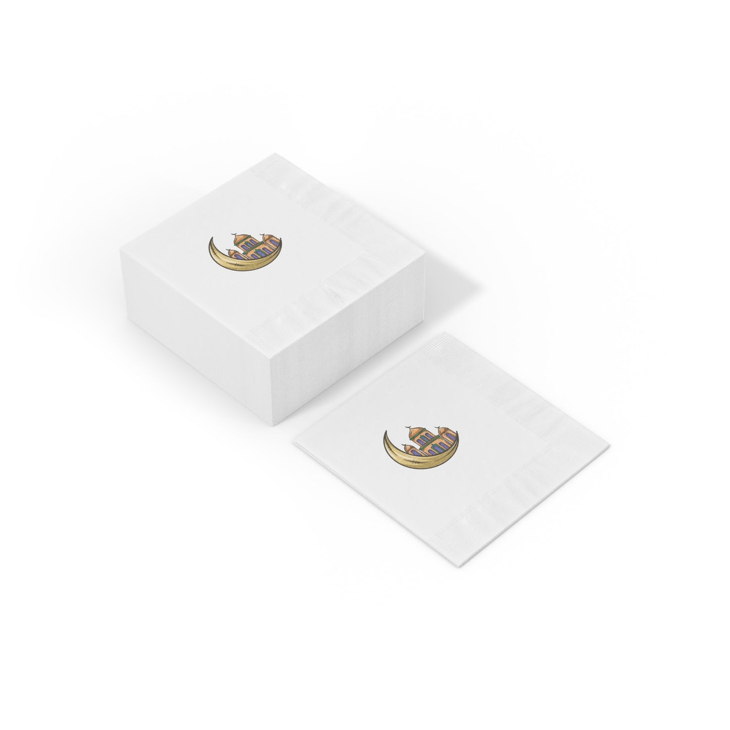 Elegant White Napkins with Moon and Mosque Design - Perfect for Ramadan and Eid Celebrations