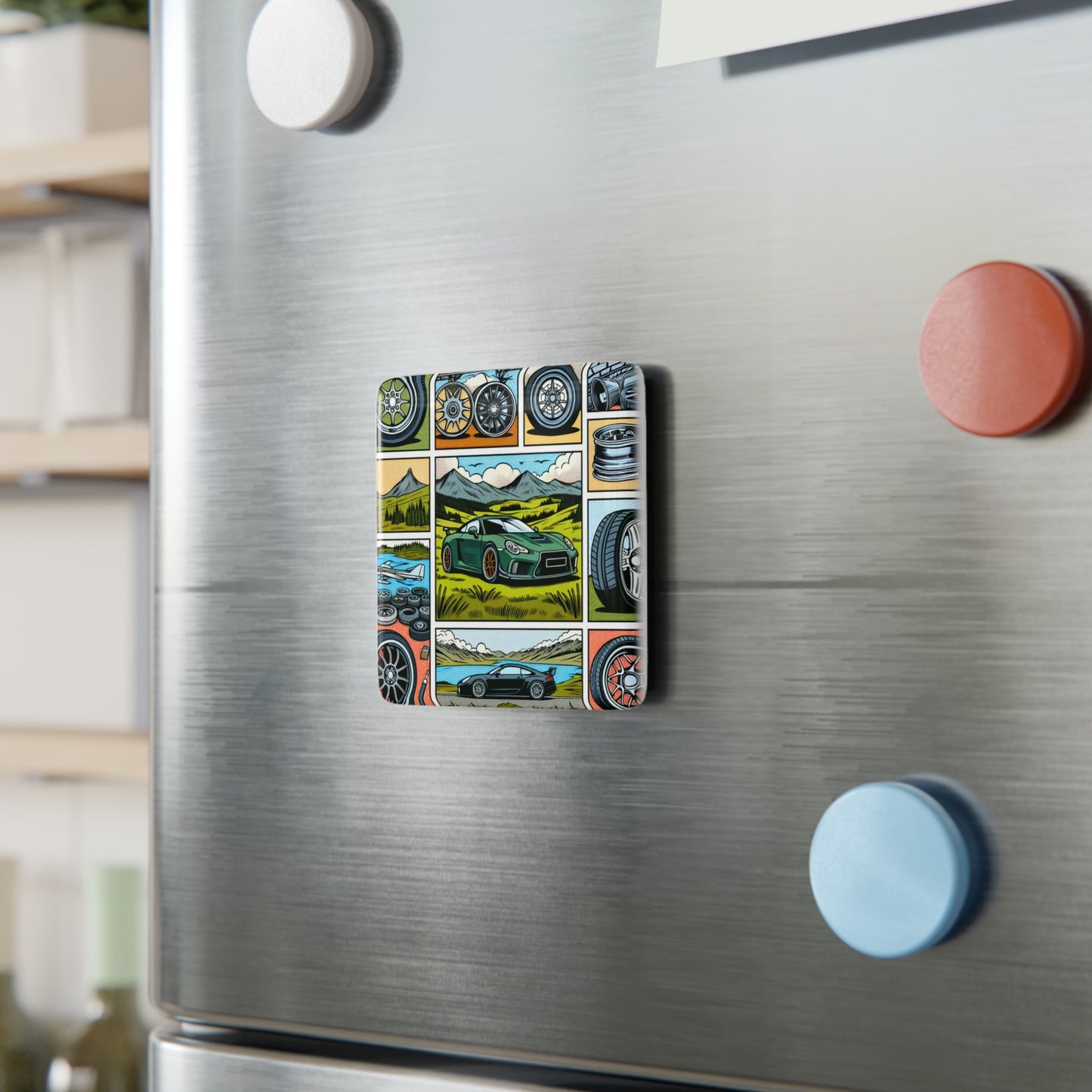 Vintage Car Enthusiast Porcelain Magnet - Square Automotive Design Perfect Gift for Car Enthusiasts
