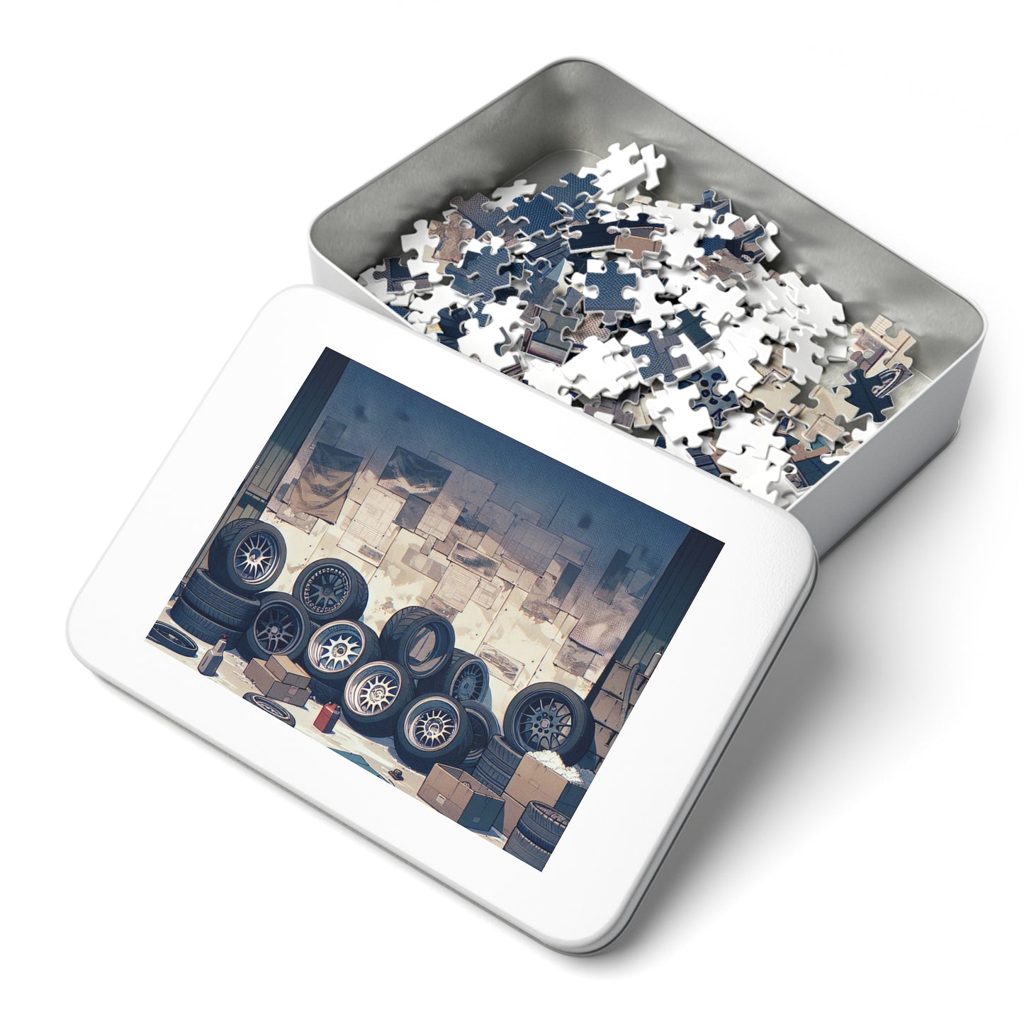 Automotive Garage Jigsaw Puzzle with Tin – Perfect Gift for Car Enthusiasts