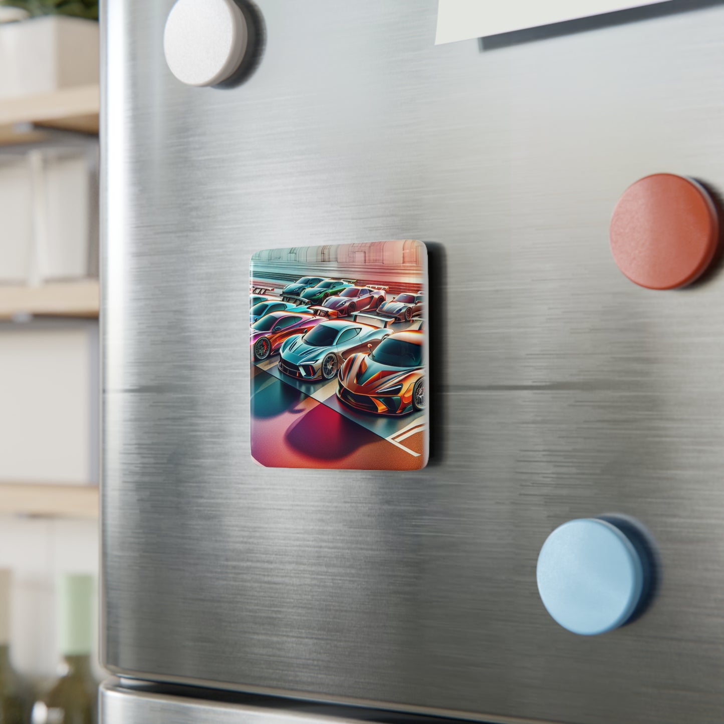 Racing Cars Square Porcelain Magnet - Perfect Gift for Car Enthusiasts