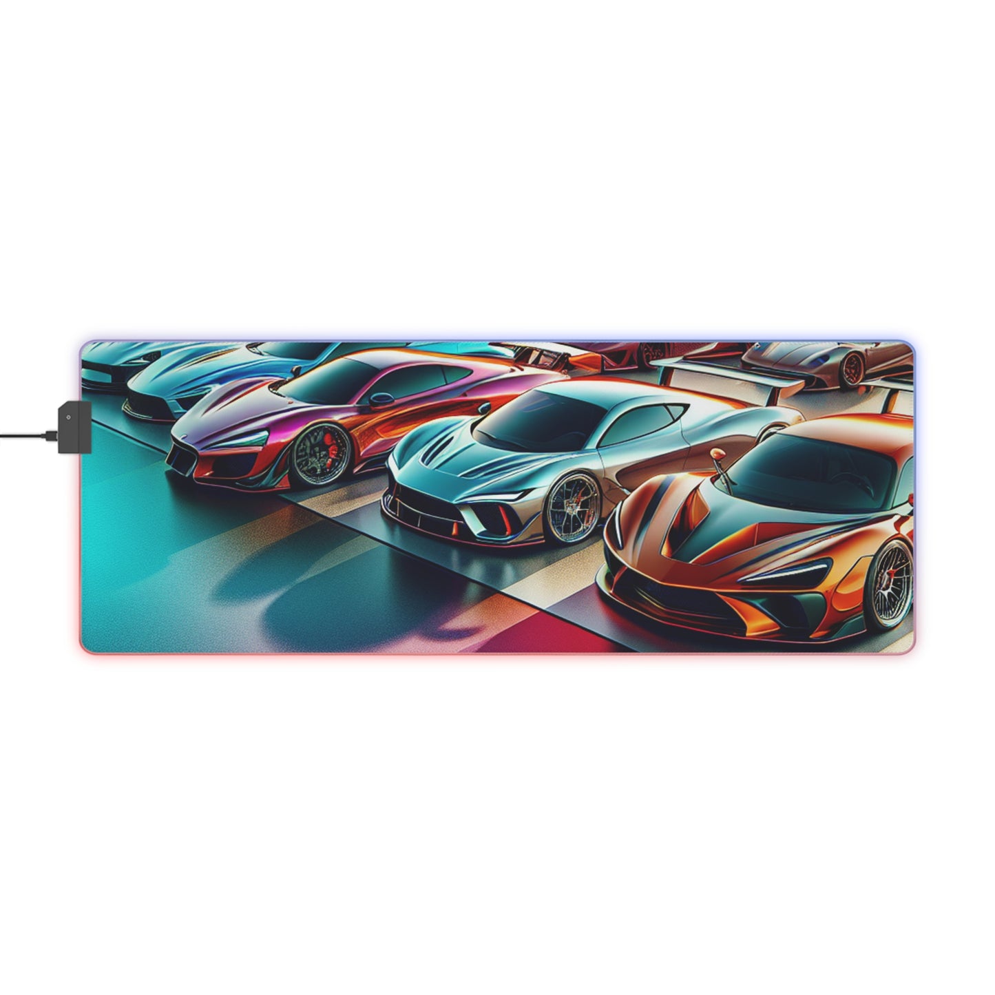 LED Racing Cars Gaming Mouse Pad - Illuminated Desk Accessory for Gamers