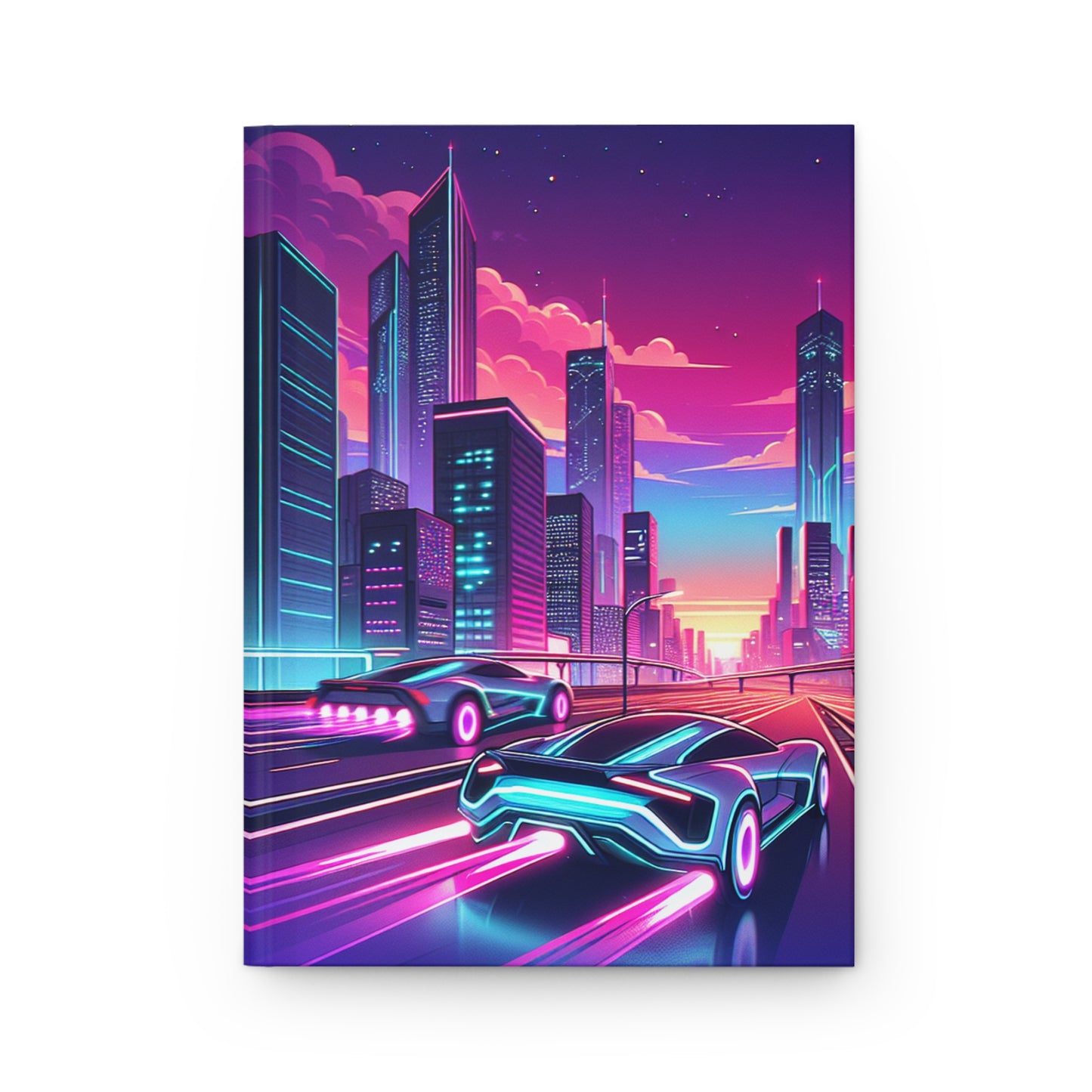 Retro Futuristic Hardcover Journal - Neon Skyline Design
