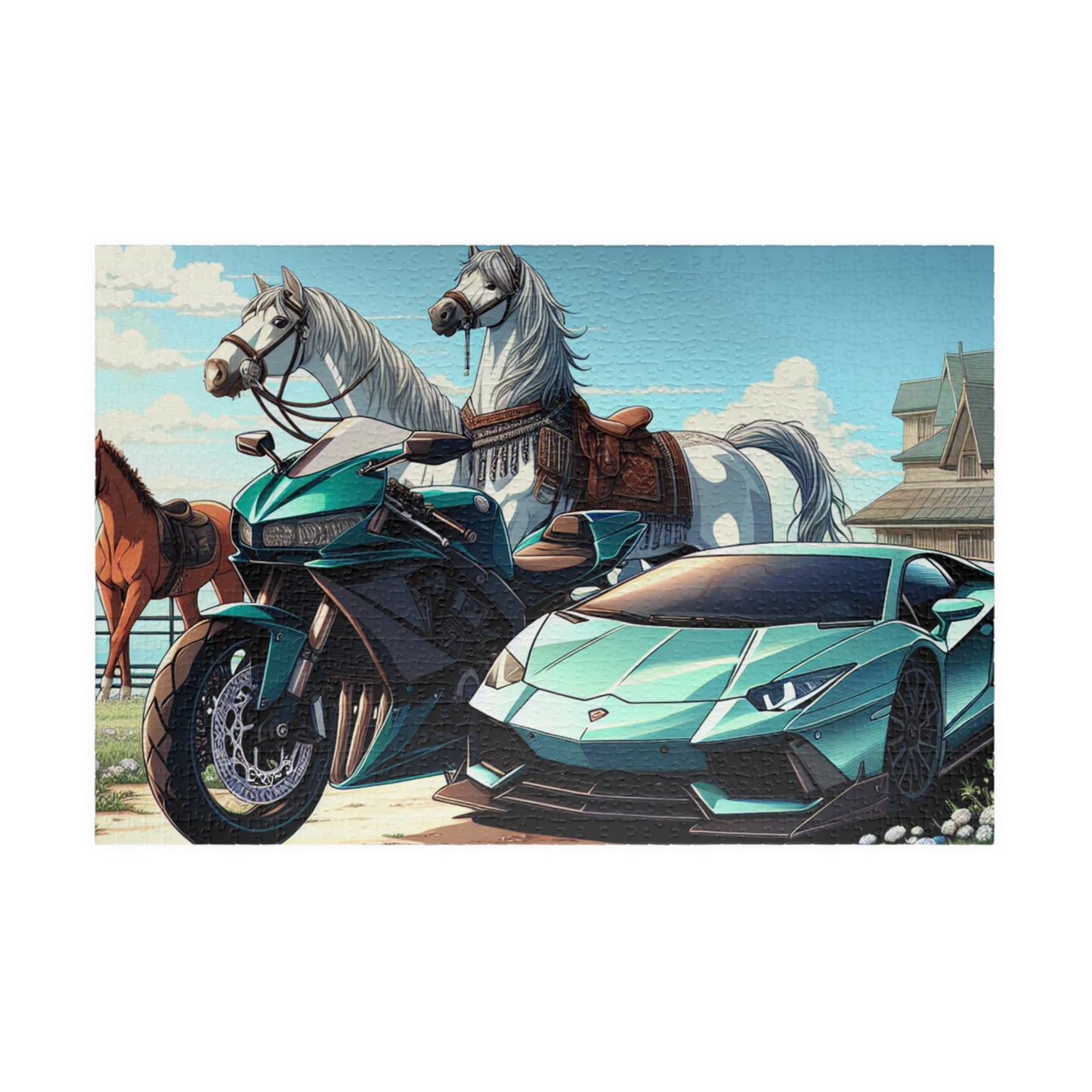 Luxury Sports Car & Horses Puzzle