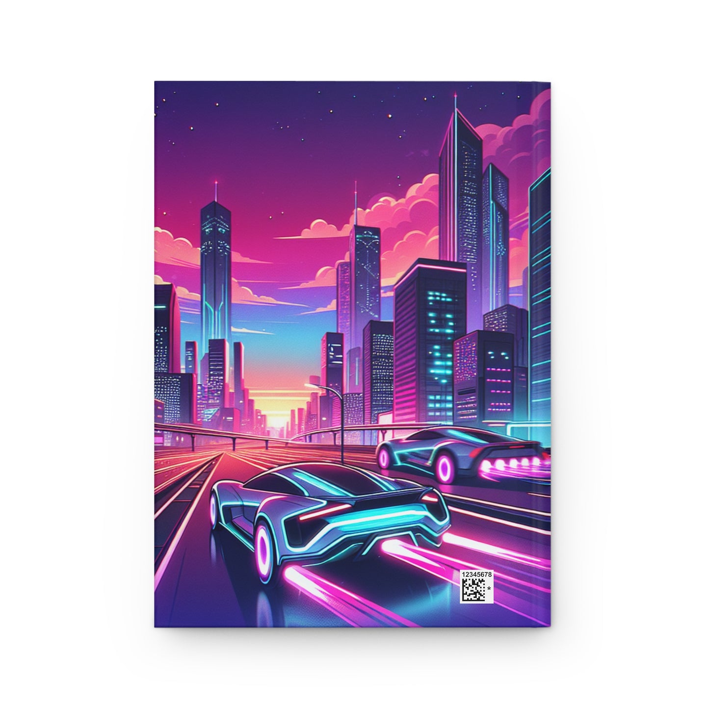 Retro Futuristic Hardcover Journal - Neon Skyline Design