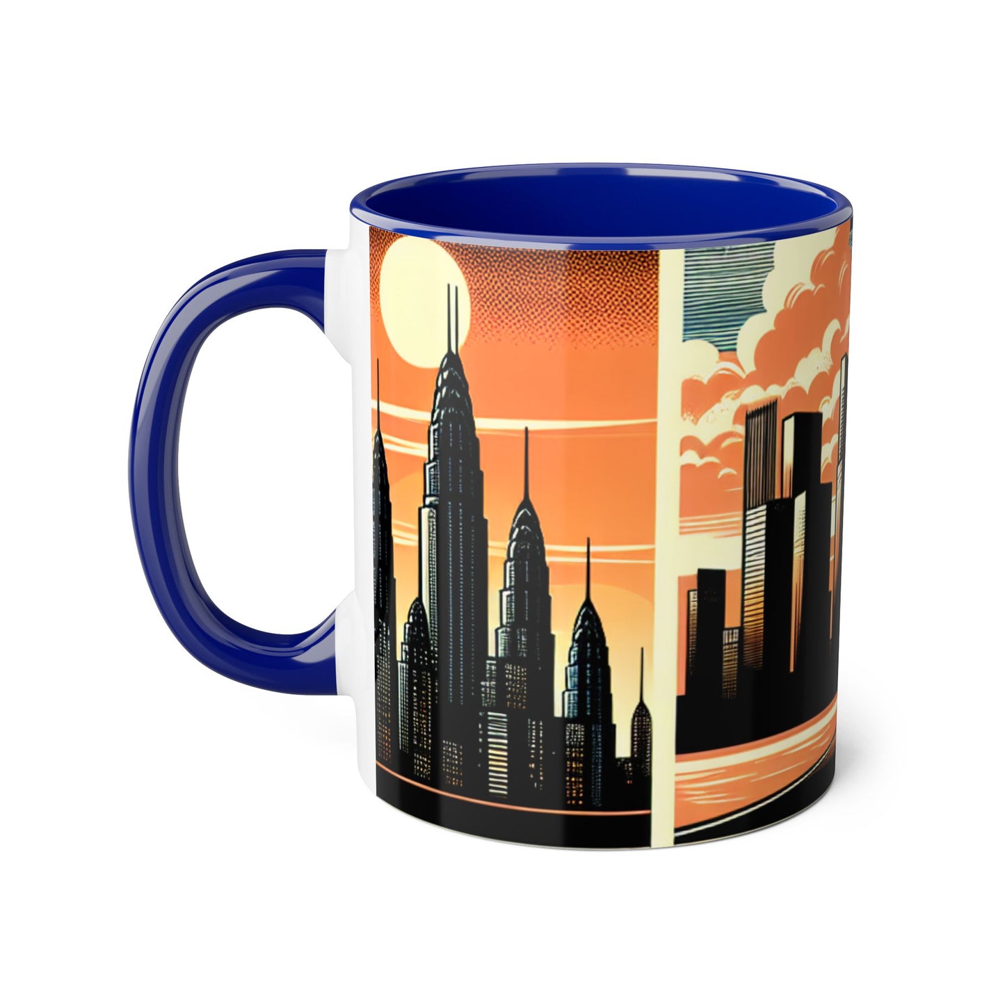 Retro Bike Accent Mug | 11oz Coffee Cup with Scenic Skyline Design
