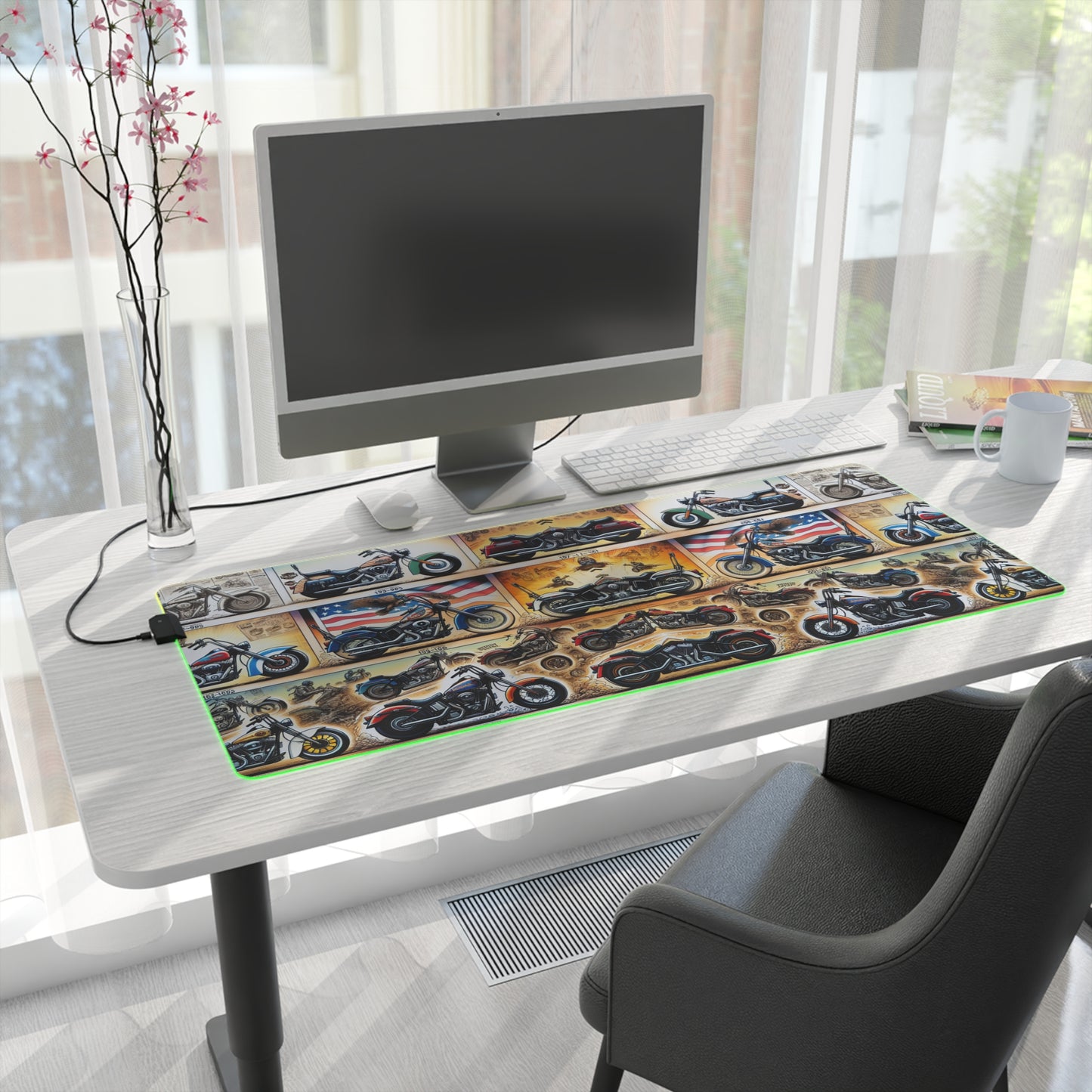 LED Gaming Mouse Pad - Motorcycle Theme with Colorful Backlight for Gamers