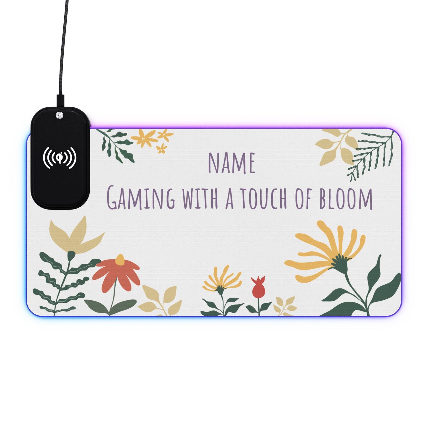 23" Gaming Mouse Pad with Wireless Charging - Perfect for Gamers and Tech Enthusiasts - Floral Bloom