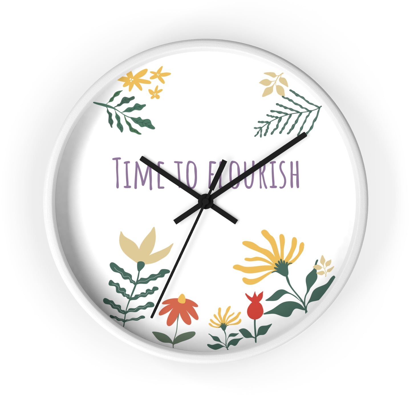 Floral Bloom Wall Clock - "Time to Flourish" Decor for Home & Office