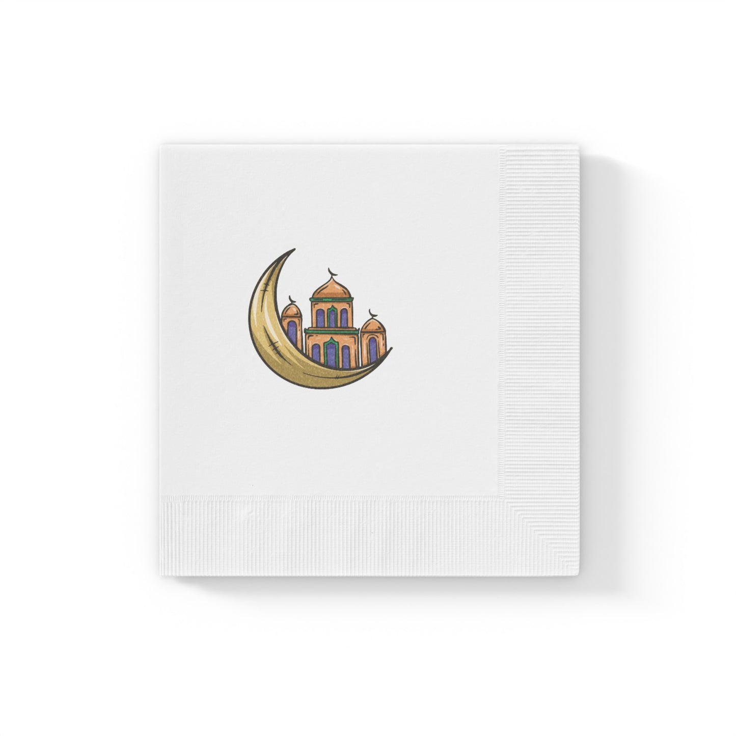 Elegant White Napkins with Moon and Mosque Design - Perfect for Ramadan and Eid Celebrations