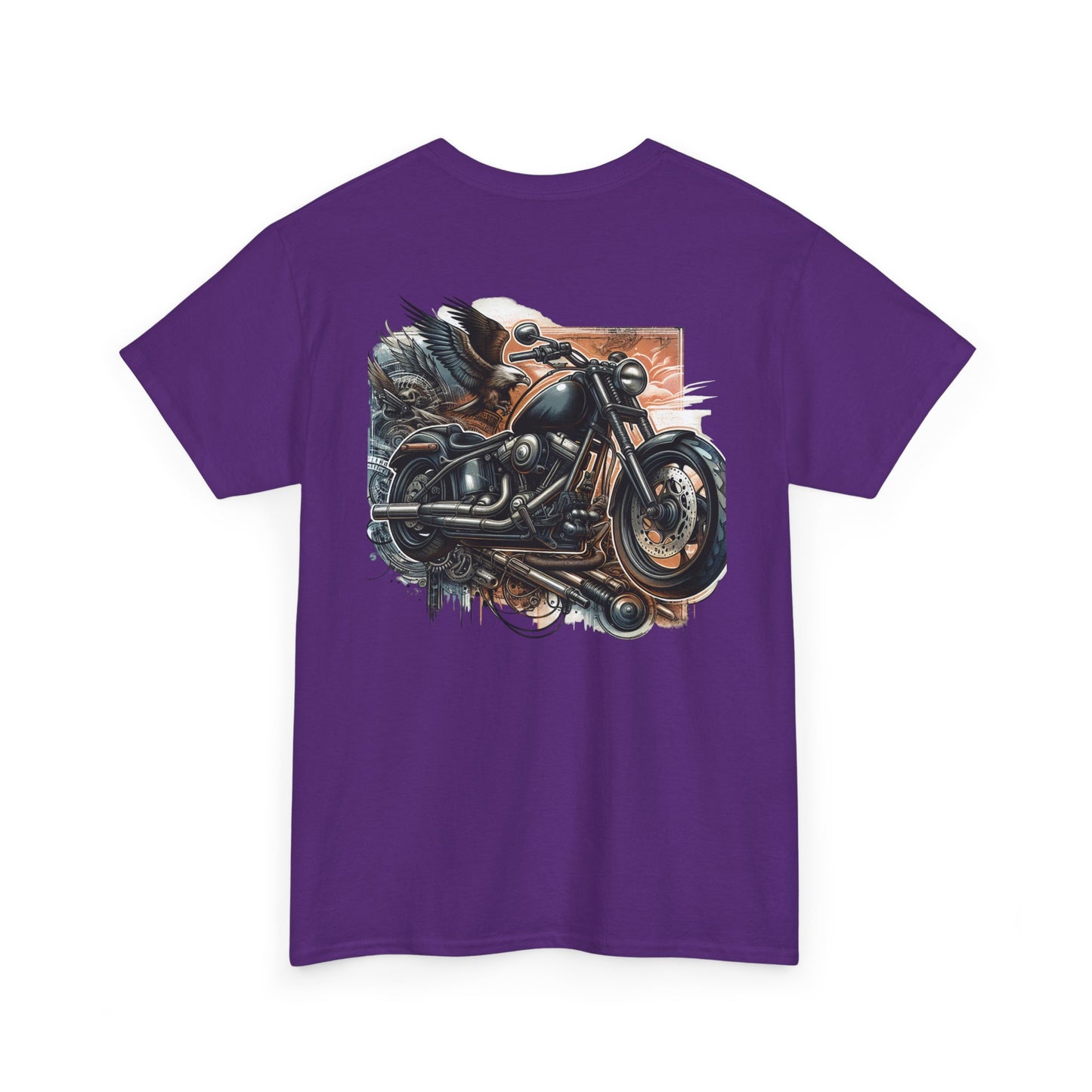 Retro Bike Adventure Vibes Unisex Heavy Cotton Tee - Vintage Motorcycle & Landscape Design