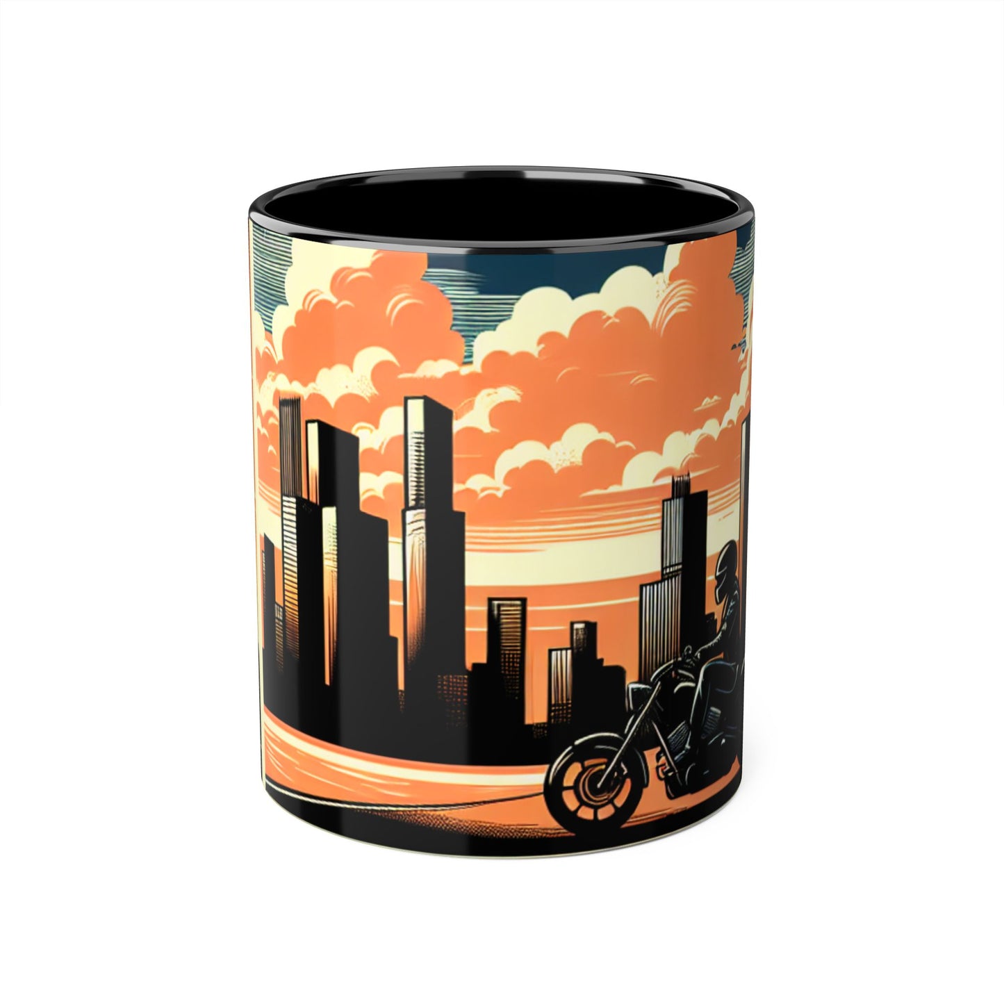 Retro Bike Accent Mug | 11oz Coffee Cup with Scenic Skyline Design