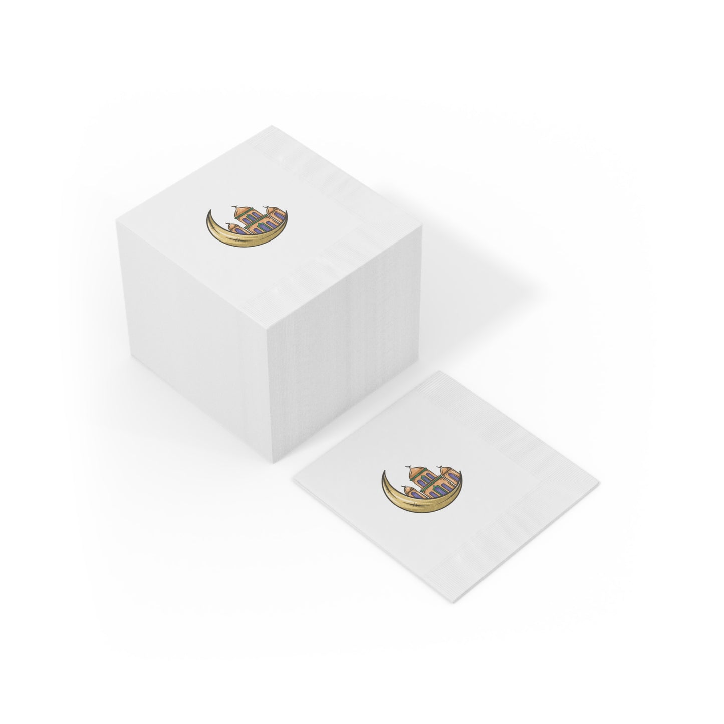 Elegant White Napkins with Moon and Mosque Design - Perfect for Ramadan and Eid Celebrations
