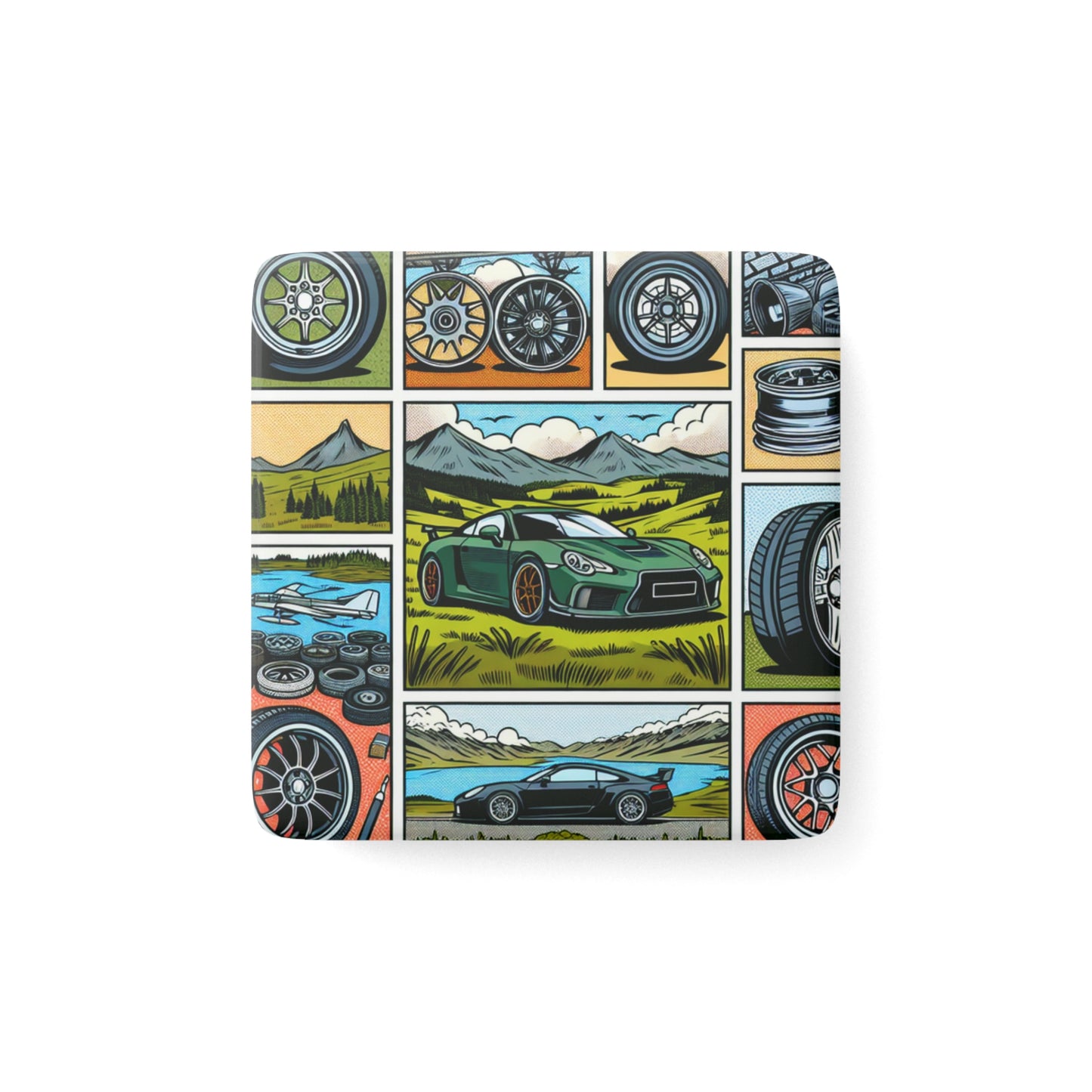 Vintage Car Enthusiast Porcelain Magnet - Square Automotive Design Perfect Gift for Car Enthusiasts