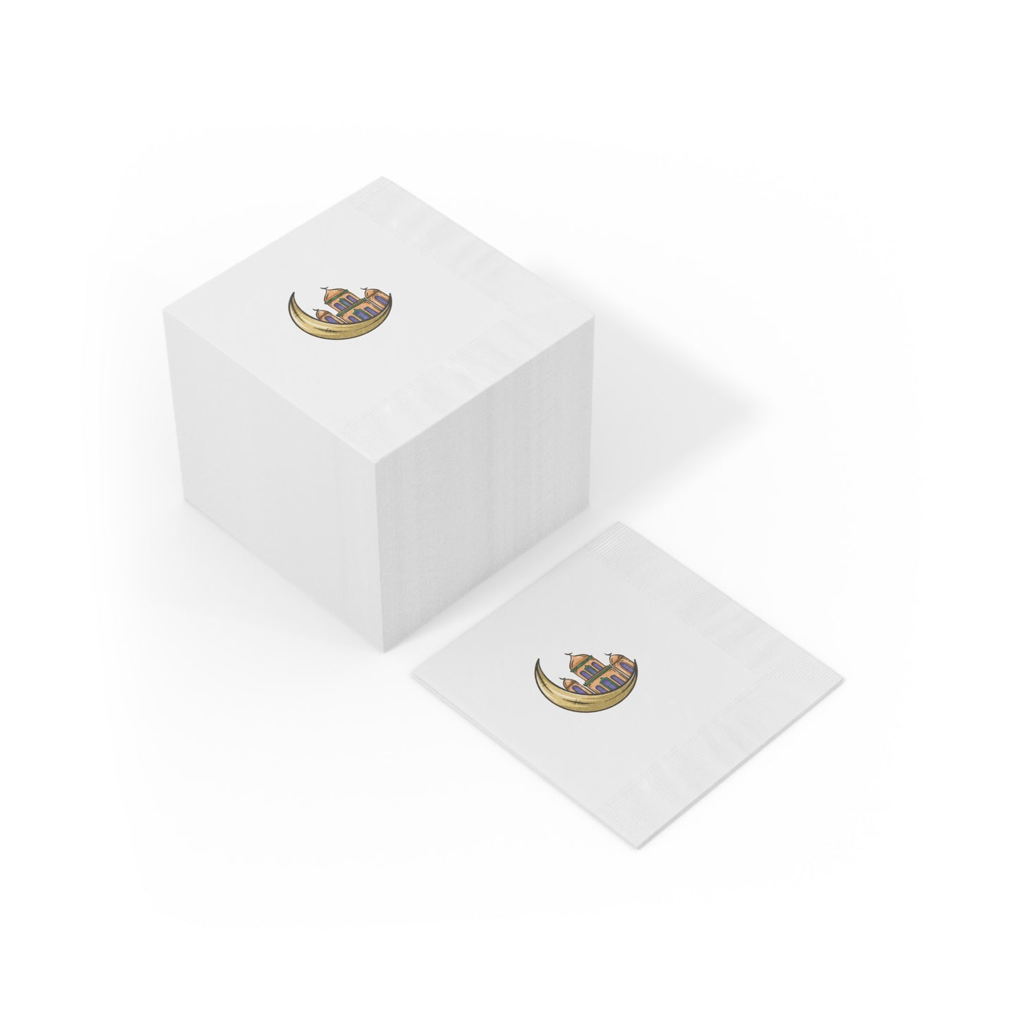 Elegant White Napkins with Moon and Mosque Design - Perfect for Ramadan and Eid Celebrations