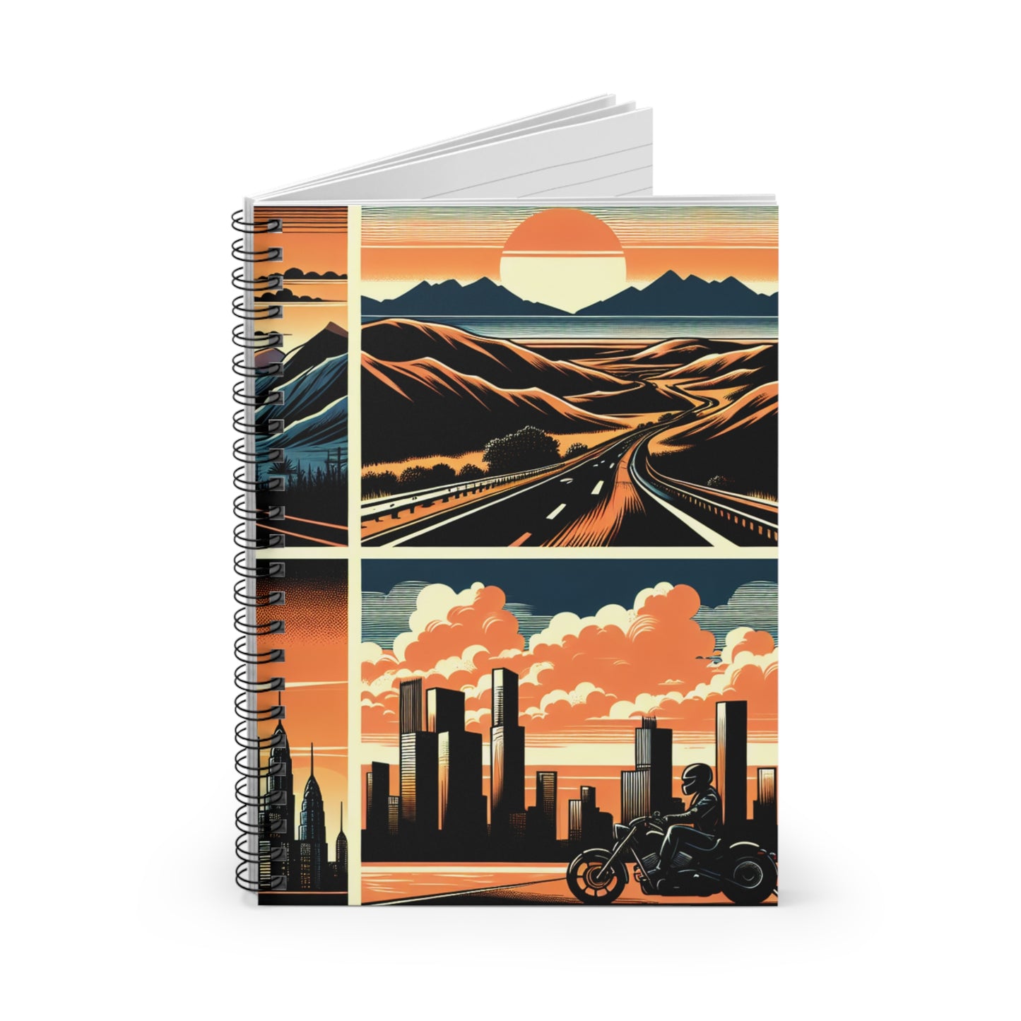 Retro Bike Spiral Notebook - Ruled Line with Vintage Landscape Artwork