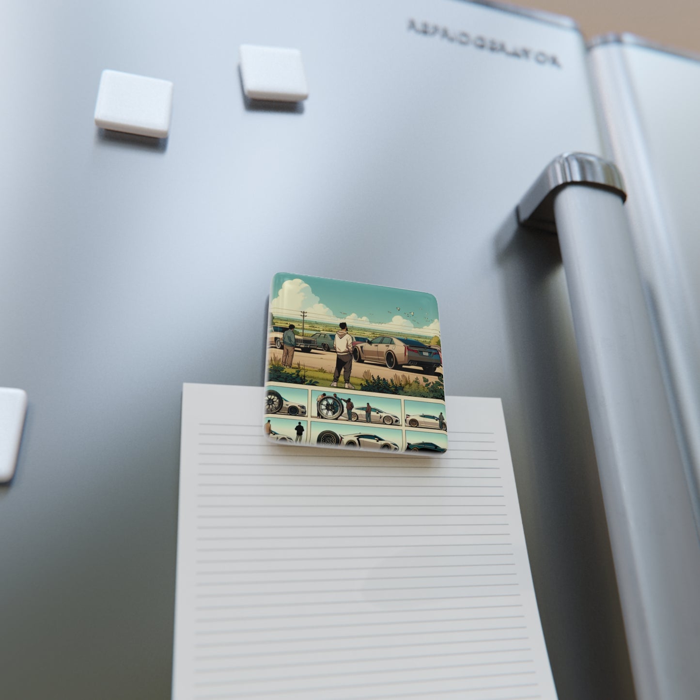 Retro Car Enthusiast Porcelain Magnet - Nostalgic Vintage Scene- for Car Enthusiasts