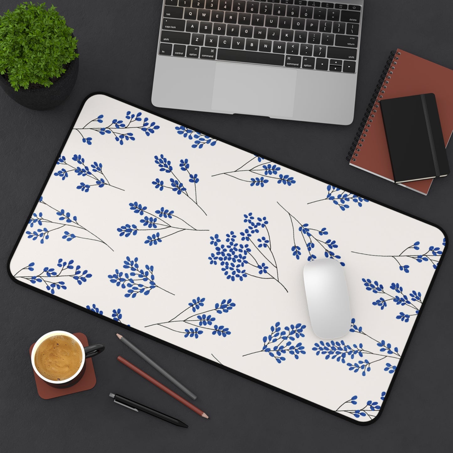 Floral Blue Mouse Pad - Stylish Office Decor for Home and Work