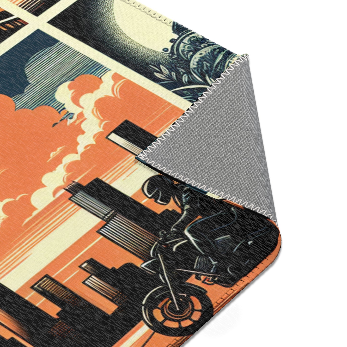 Retro Bike Area Rug - Motorcycle Design