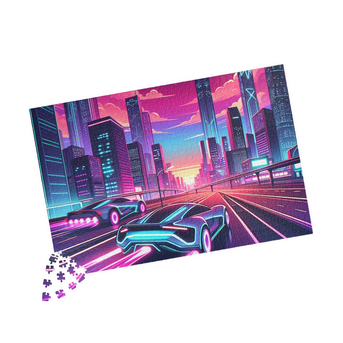 Neon Cityscape Puzzle -  Jigsaw for Car Lovers