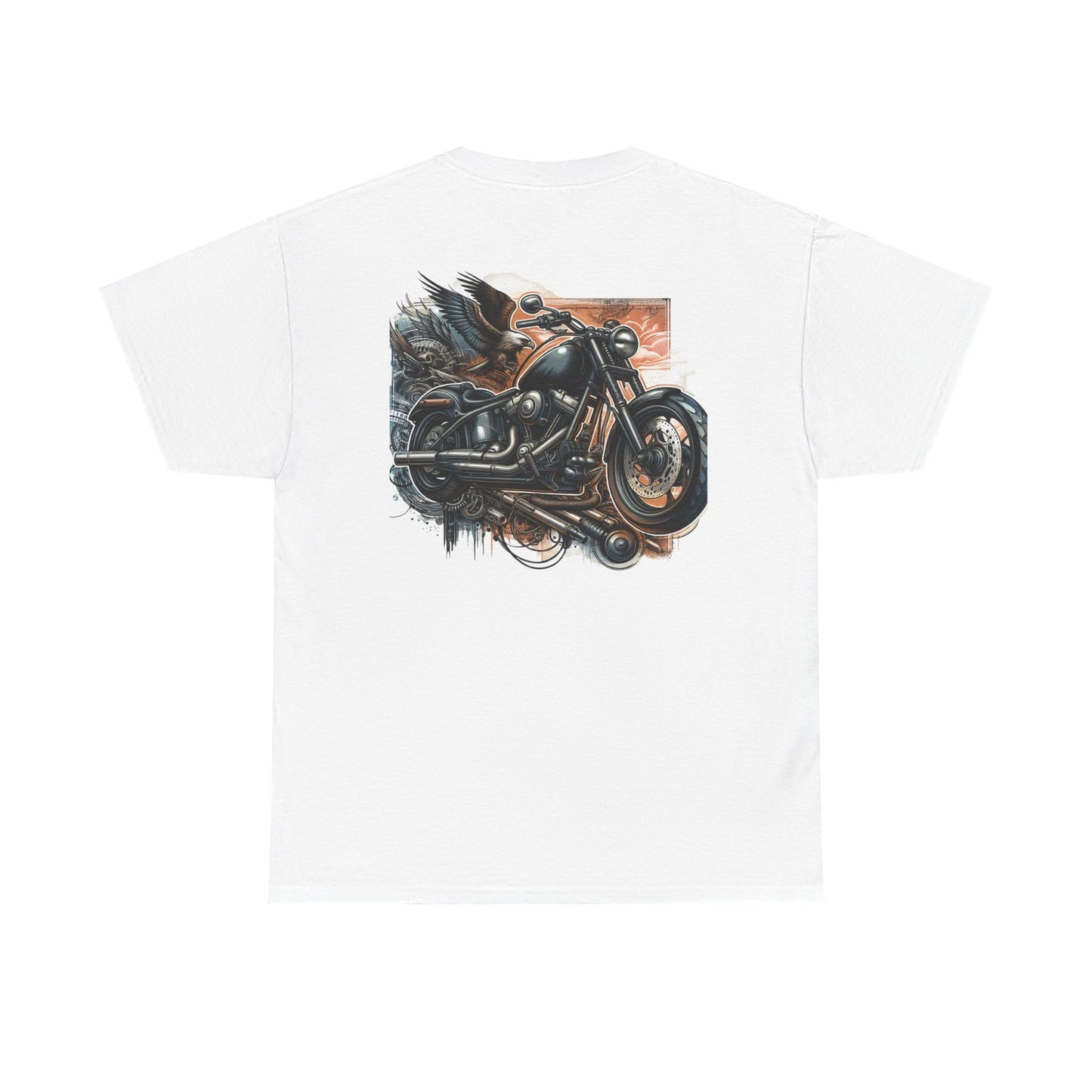 Retro Bike Adventure Vibes Unisex Heavy Cotton Tee - Vintage Motorcycle & Landscape Design