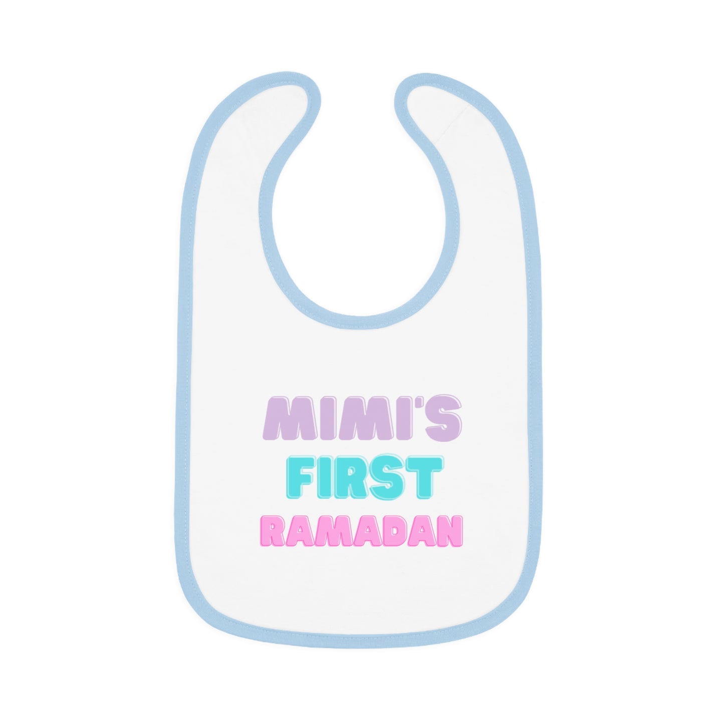 Mimi's First Ramadan Baby Bib | Cute Contrast Trim Jersey Bib for New Celebrations