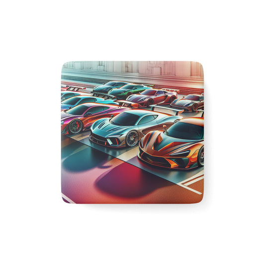 Racing Cars Square Porcelain Magnet - Perfect Gift for Car Enthusiasts