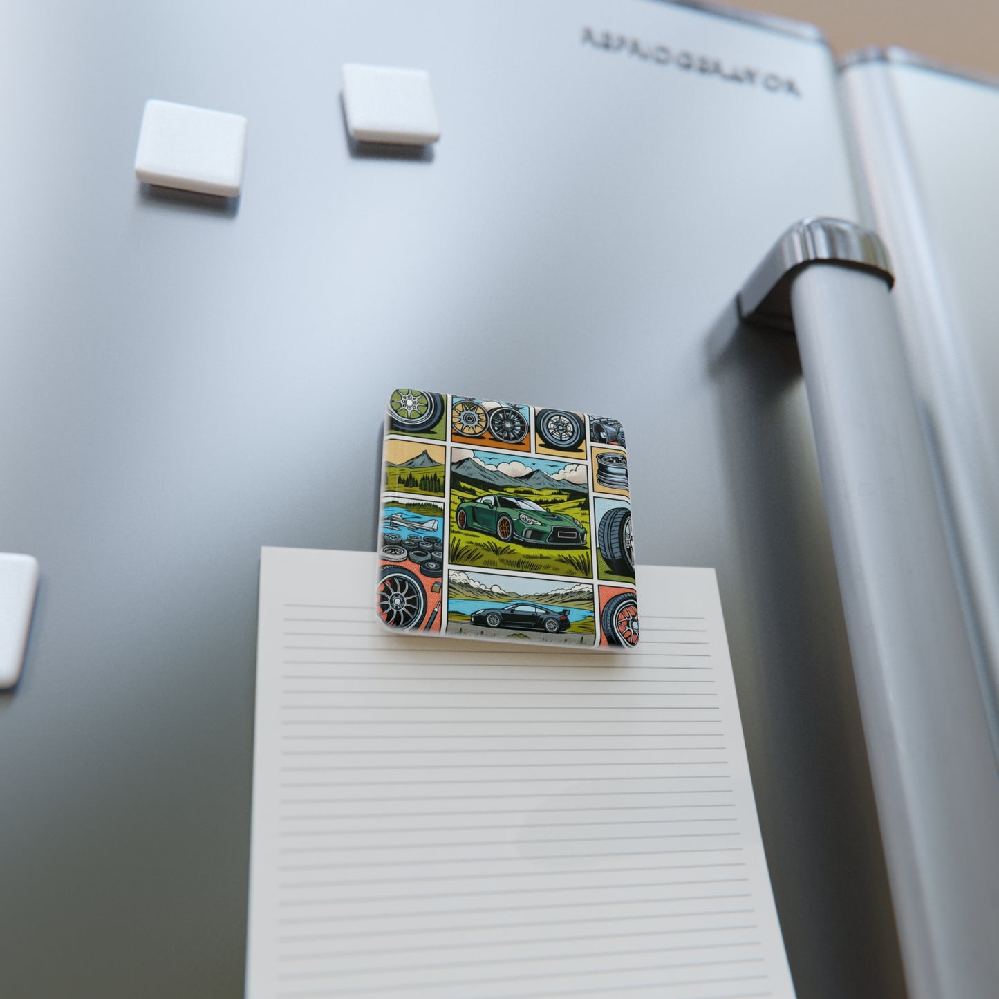 Vintage Car Enthusiast Porcelain Magnet - Square Automotive Design Perfect Gift for Car Enthusiasts