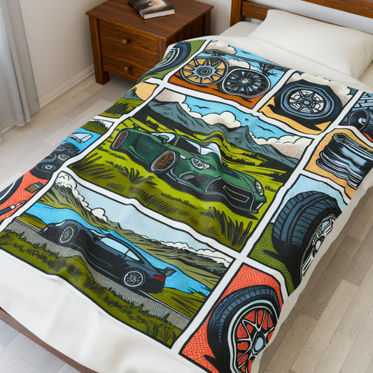 Car Enthusiast Velveteen Plush Blanket – Cozy Blanket with Automotive Design for Car Lovers