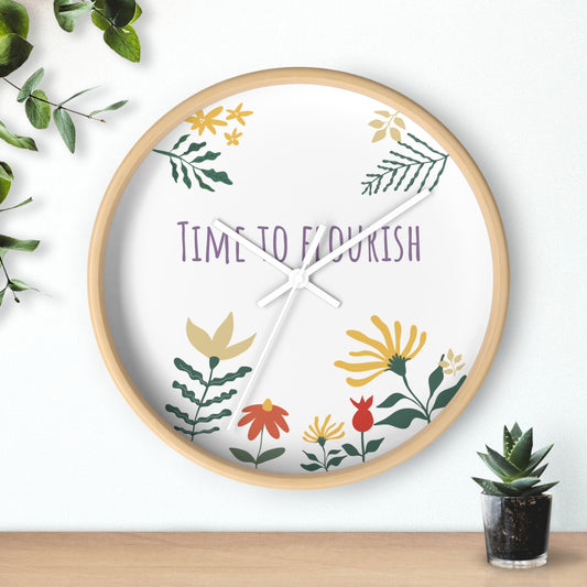 Floral Bloom Wall Clock - "Time to Flourish" Decor for Home & Office
