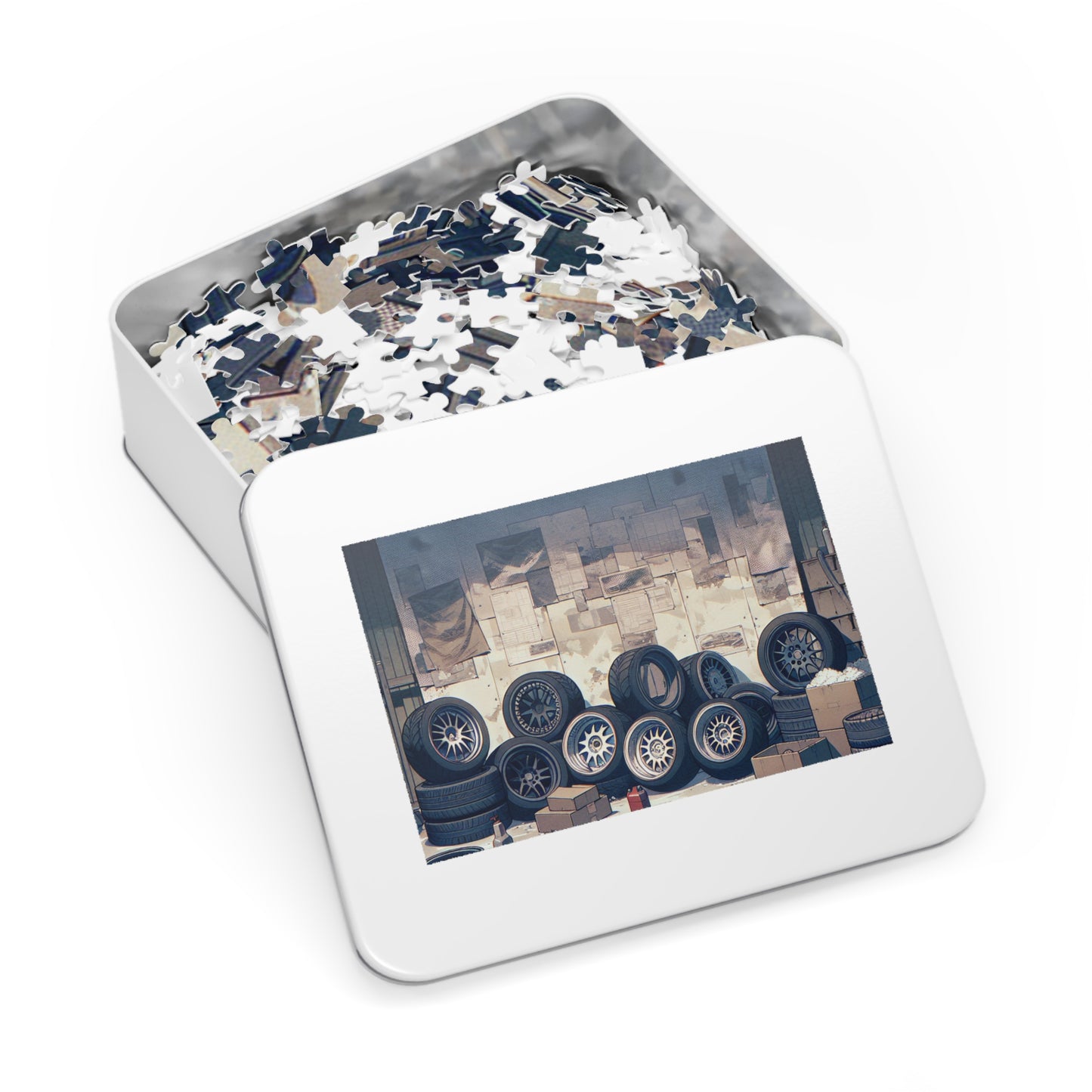 Automotive Garage Jigsaw Puzzle with Tin – Perfect Gift for Car Enthusiasts