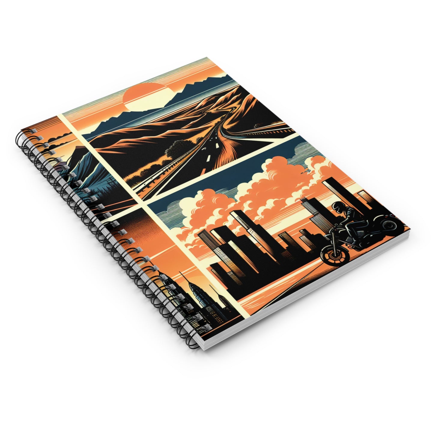Retro Bike Spiral Notebook - Ruled Line with Vintage Landscape Artwork