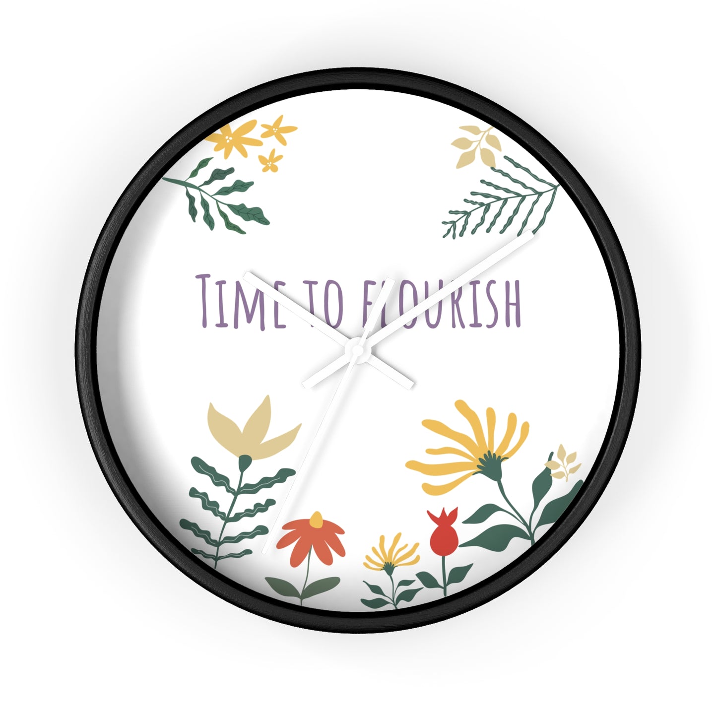Floral Bloom Wall Clock - "Time to Flourish" Decor for Home & Office