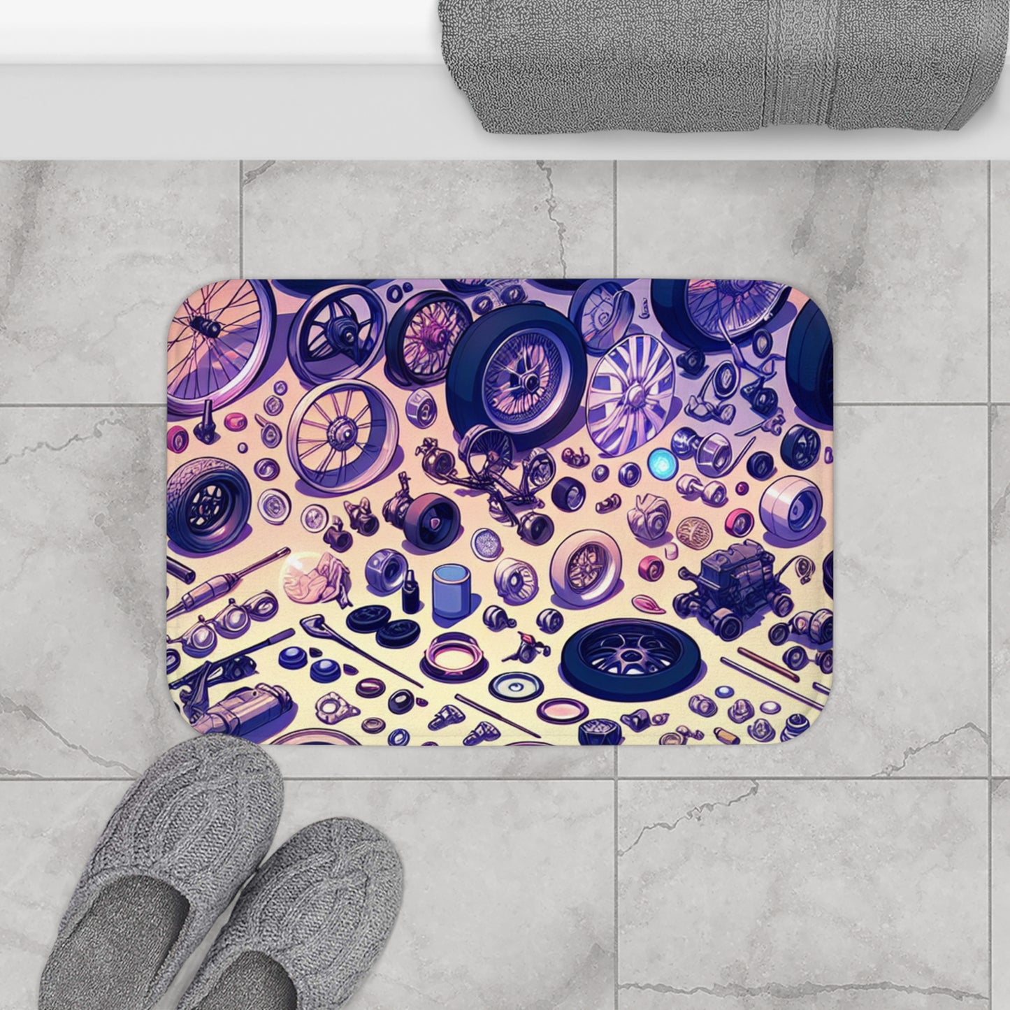 Automotive Parts Bath Mat - Vibrant Car Enthusiast Decor