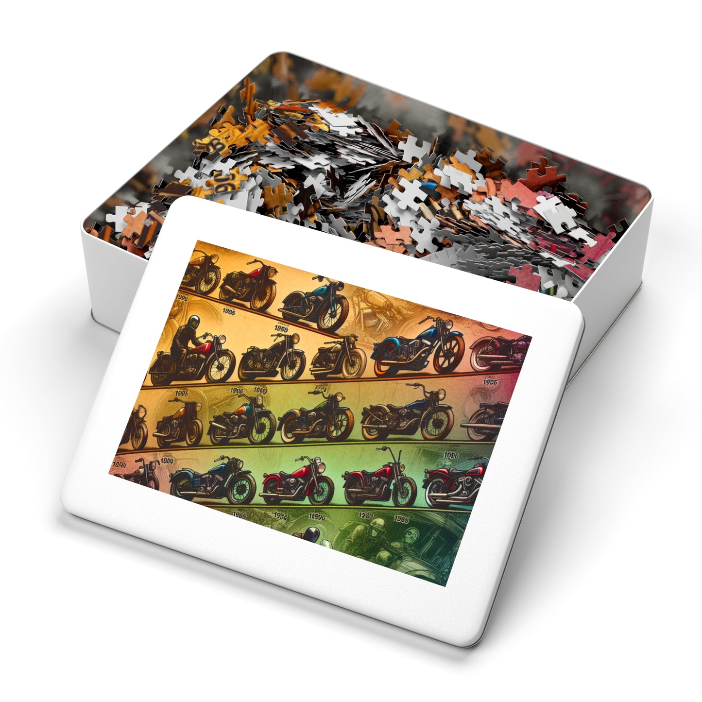 Motorcycle History Jigsaw Puzzle with Collector's Tin - Perfect Gift for Bikers and Puzzle Lovers