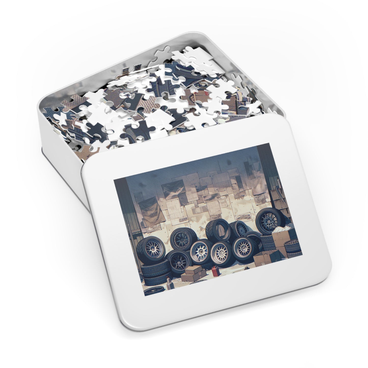 Automotive Garage Jigsaw Puzzle with Tin – Perfect Gift for Car Enthusiasts