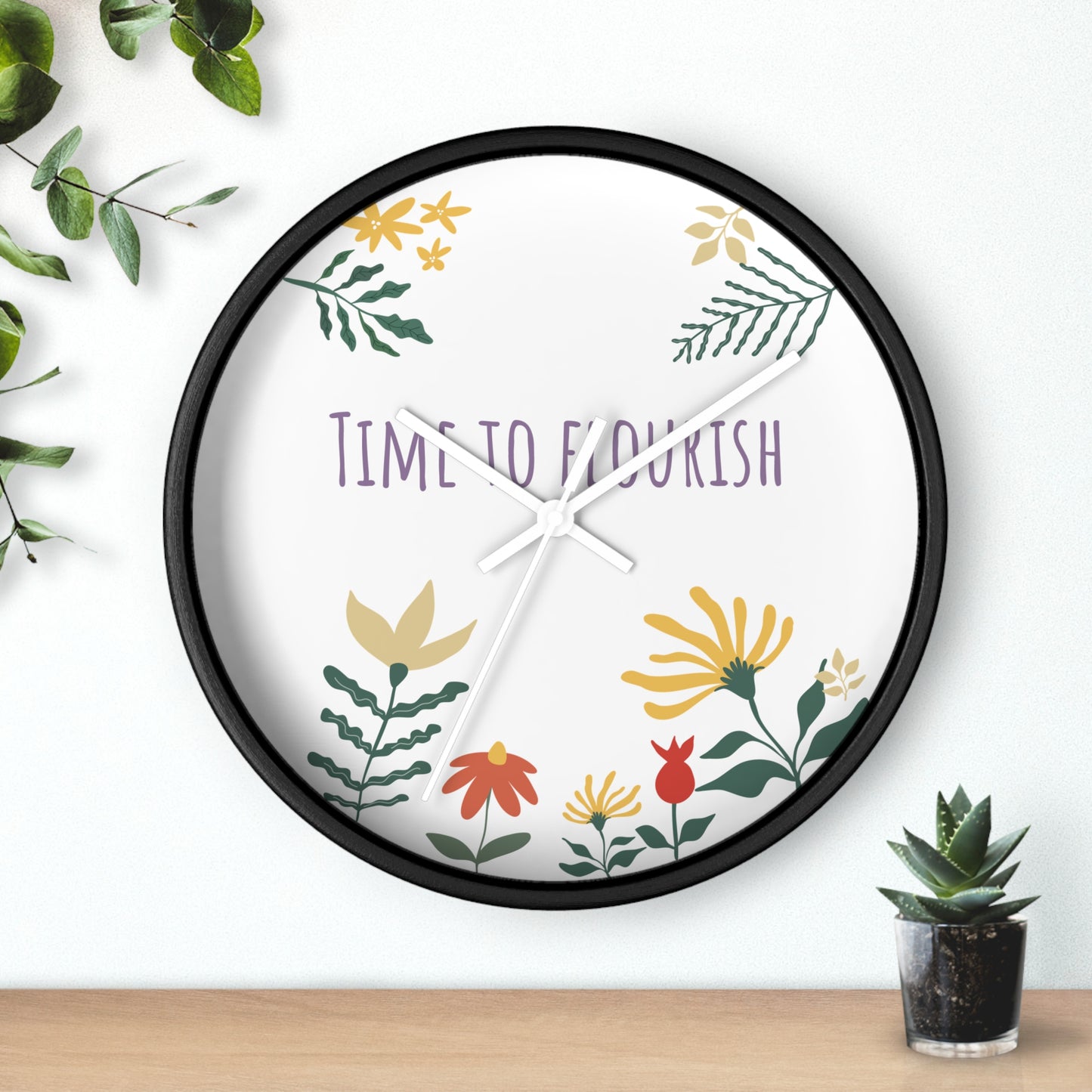 Floral Bloom Wall Clock - "Time to Flourish" Decor for Home & Office