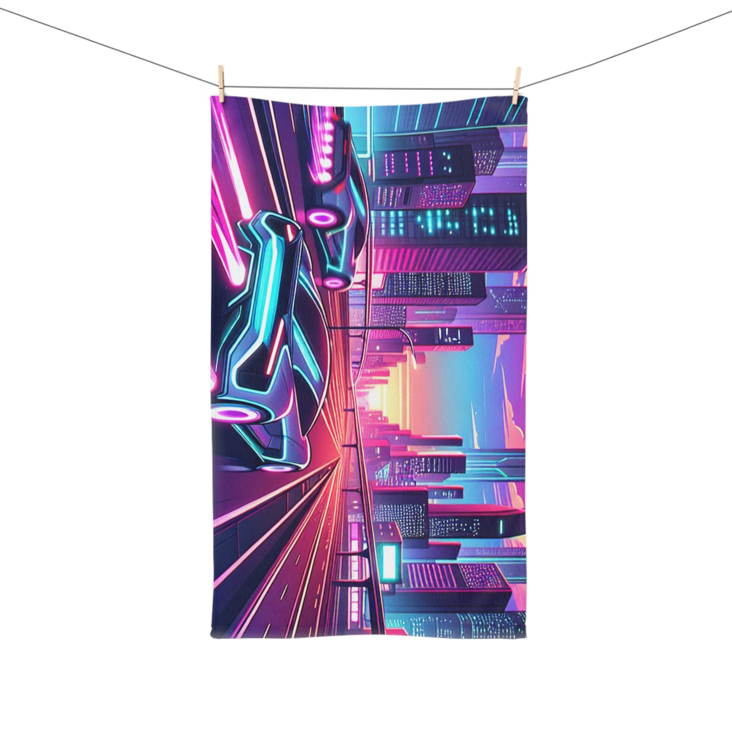 Neon City Hand Towel - Futuristic Design for Car Enthusiasts