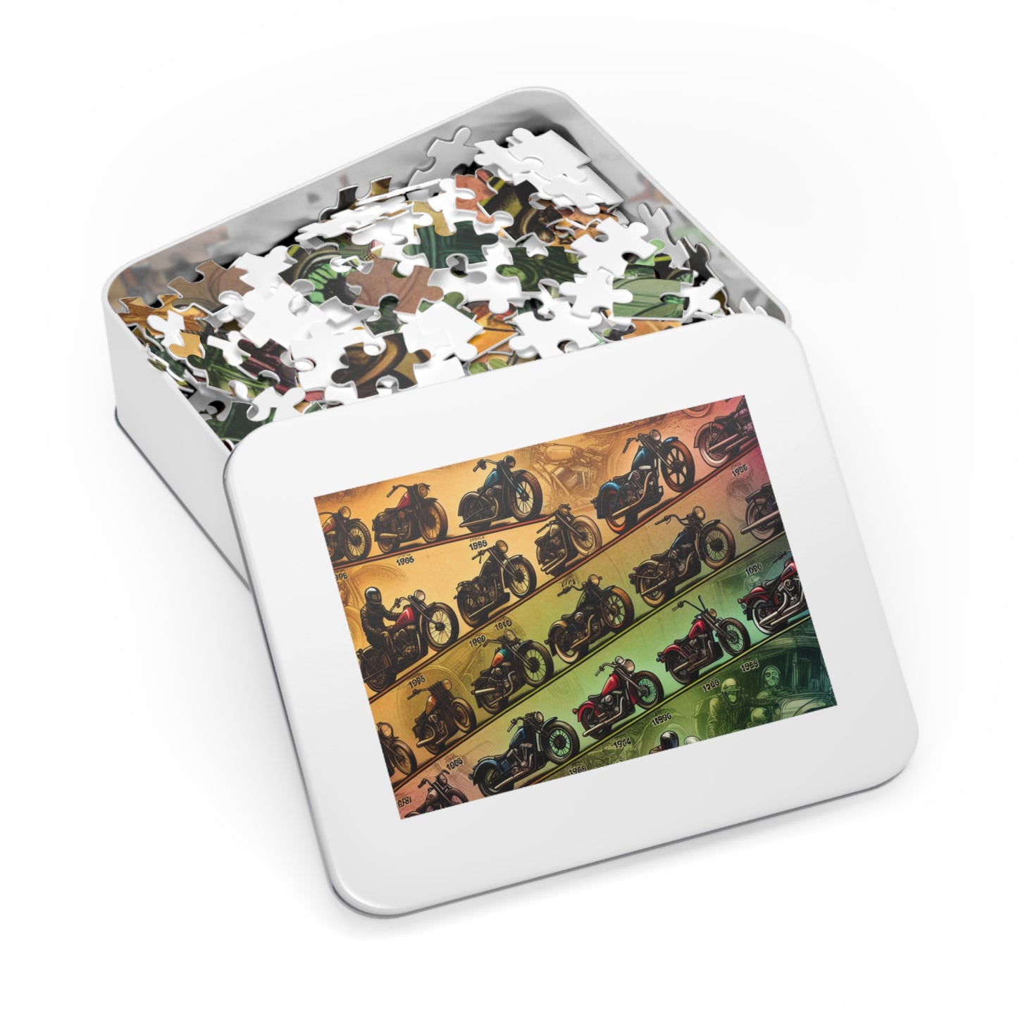 Motorcycle History Jigsaw Puzzle with Collector's Tin - Perfect Gift for Bikers and Puzzle Lovers