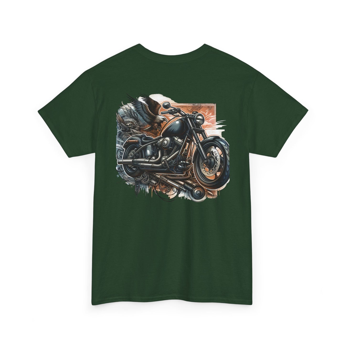 Retro Bike Adventure Vibes Unisex Heavy Cotton Tee - Vintage Motorcycle & Landscape Design