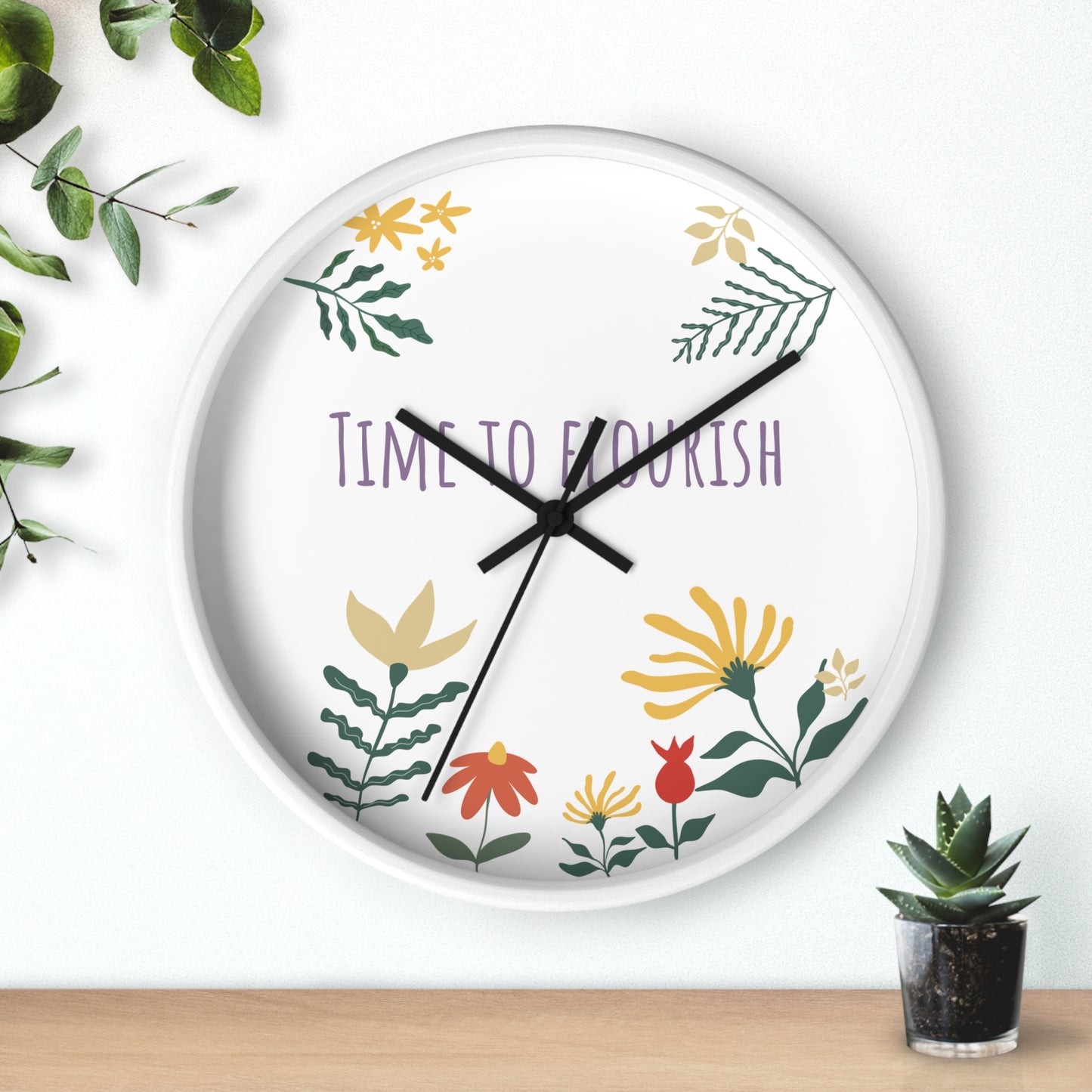 Floral Bloom Wall Clock - "Time to Flourish" Decor for Home & Office