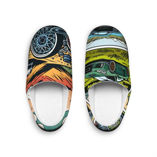 Vintage Car Print Women's Indoor Slippers - Cozy & Stylish Footwear