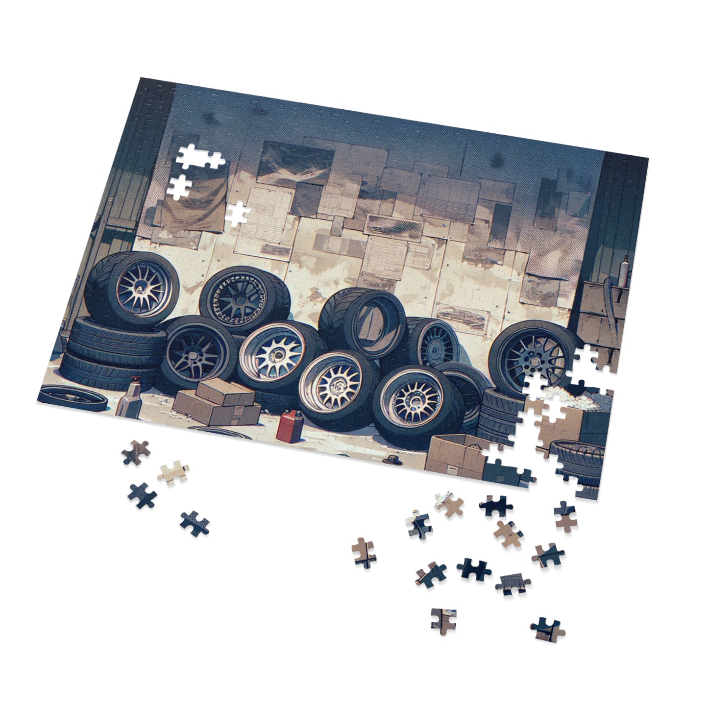 Automotive Garage Jigsaw Puzzle with Tin – Perfect Gift for Car Enthusiasts