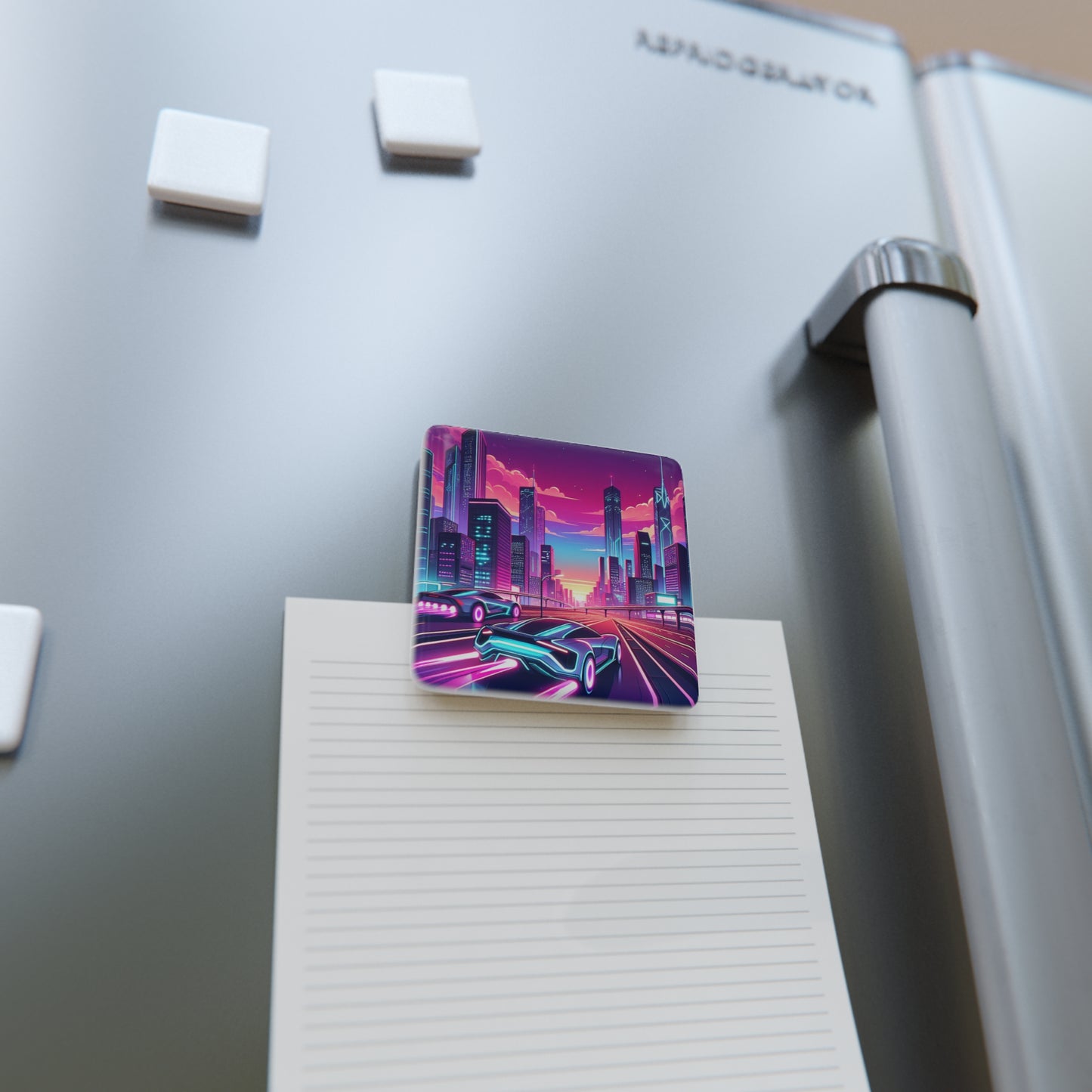 Retro Neon Cityscape Porcelain Magnet - Perfect for Car Lovers and Gift Giving