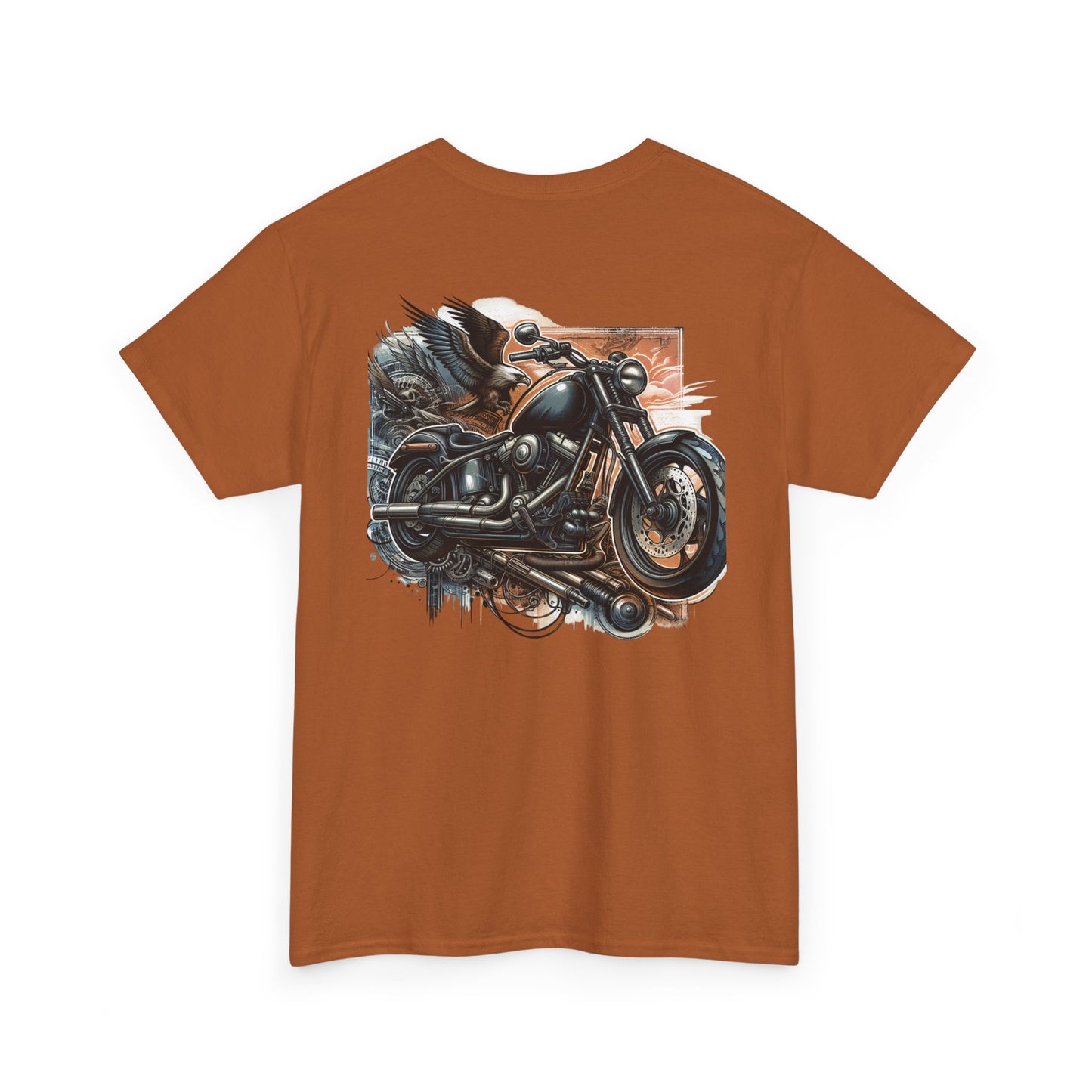 Retro Bike Adventure Vibes Unisex Heavy Cotton Tee - Vintage Motorcycle & Landscape Design
