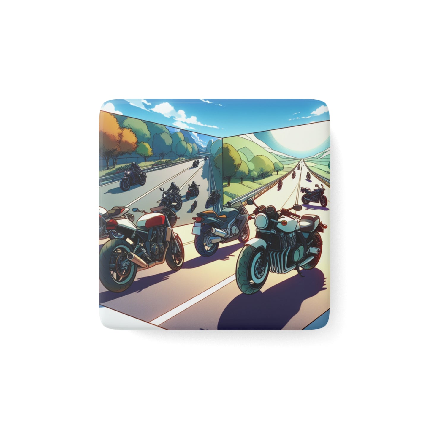 Motorcycle Adventure Porcelain Magnet - Square Home Decor